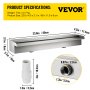 Dimensiones y componentes de la fuente de piscina VEVOR con medidas etiquetadas y conectores.