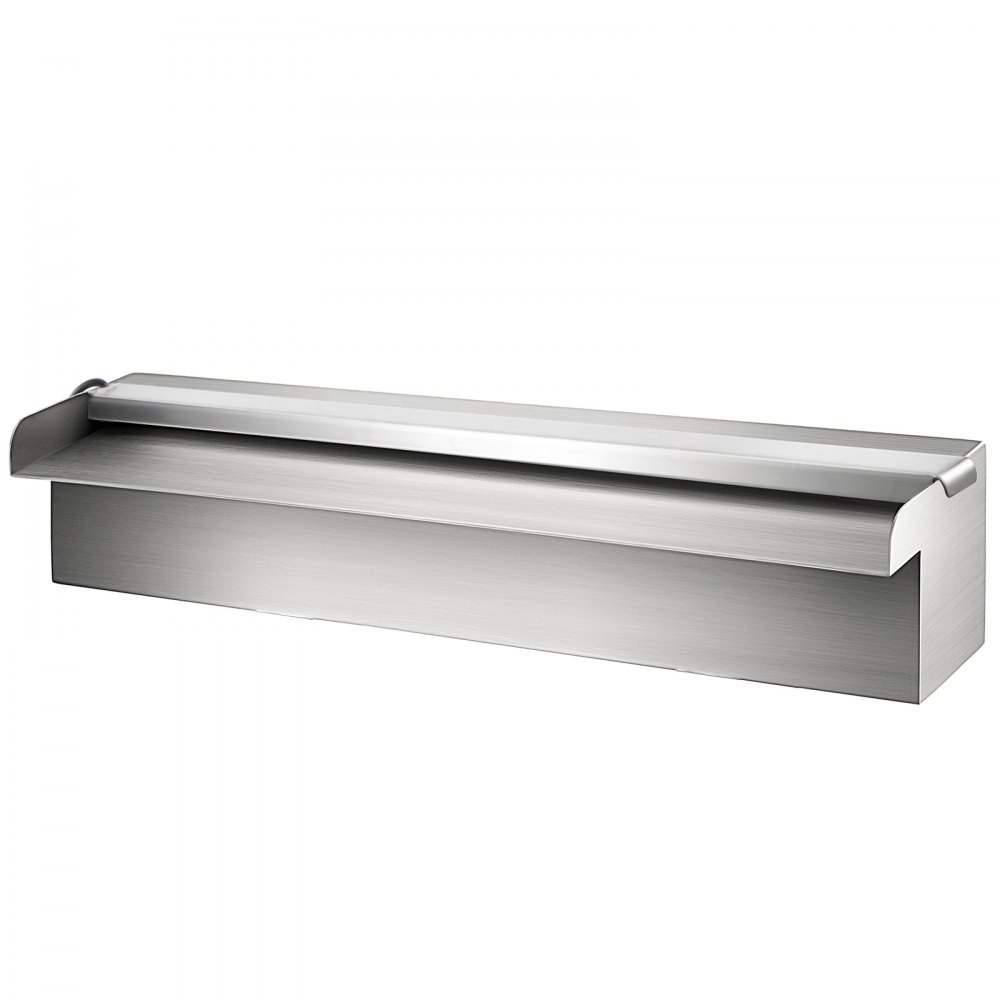 VEVOR Fuente Rectangular para Piscina Acero Inoxidable Cascadas para Piscinas 30 x 11,5 x 8 cm Fuente de Piscina Exterior Flujo de Agua con Tira LED de Colores de Jardín Patio Estanque