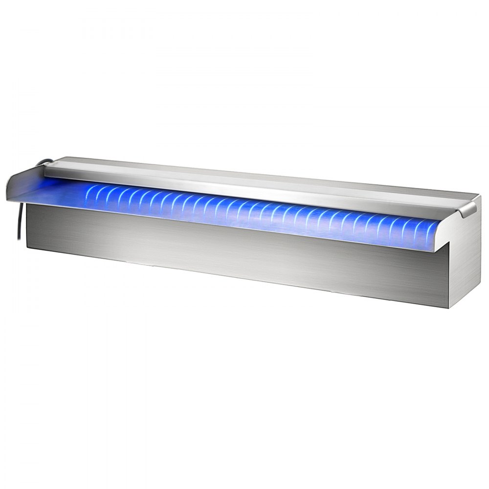VEVOR Fuente Rectangular para Piscina Acero Inoxidable Cascadas para Piscinas 30 x 11,5 x 8 cm Fuente de Piscina Exterior Flujo de Agua con Tira LED de Colores de Jardín Patio Estanque