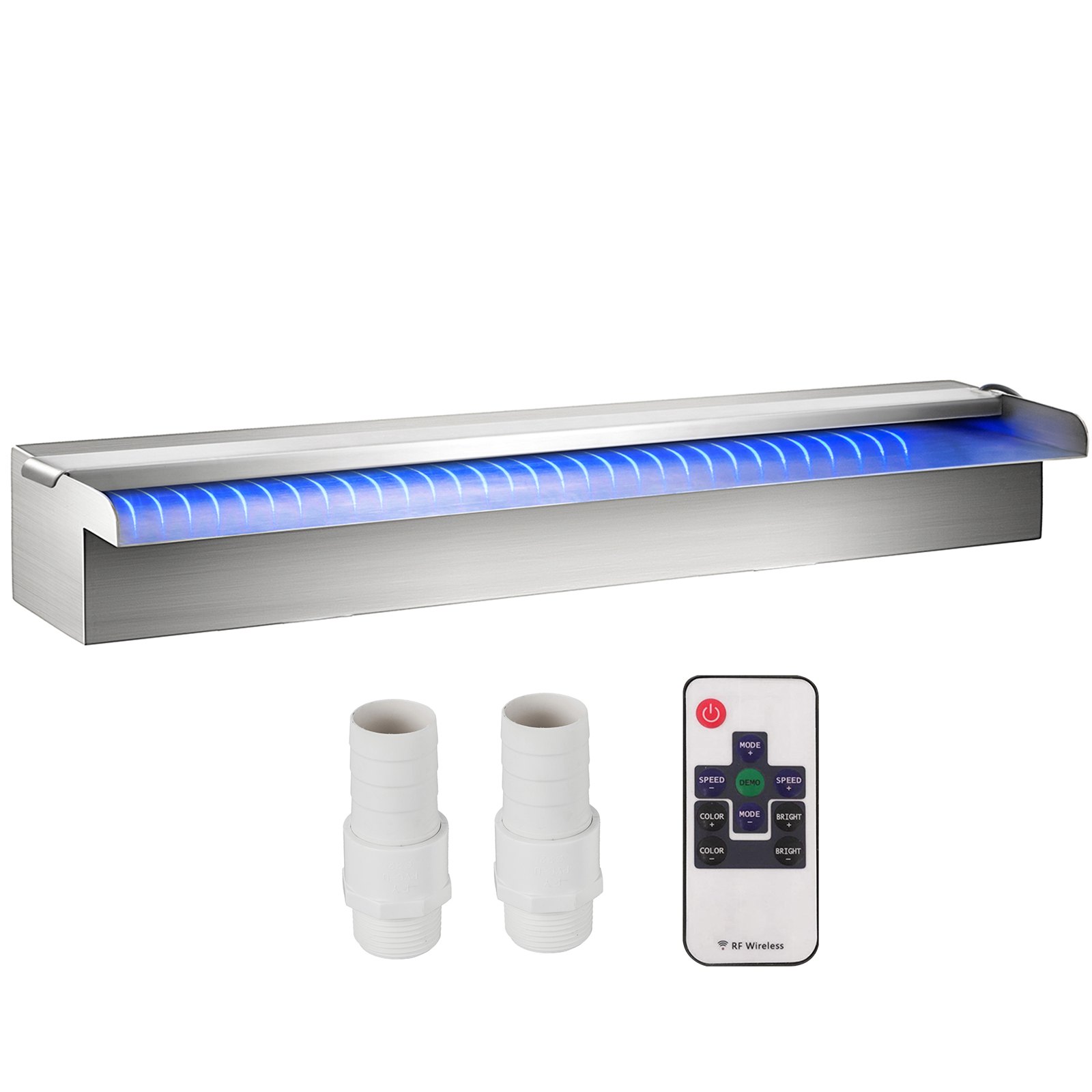 VEVOR Cascada de Agua de Acero Inoxidable 60 x 11.4 x 7.8 CM Fuente de Cascada Cascada Agua Acero Inoxidable Fuente Rectangular para Piscina con LED
