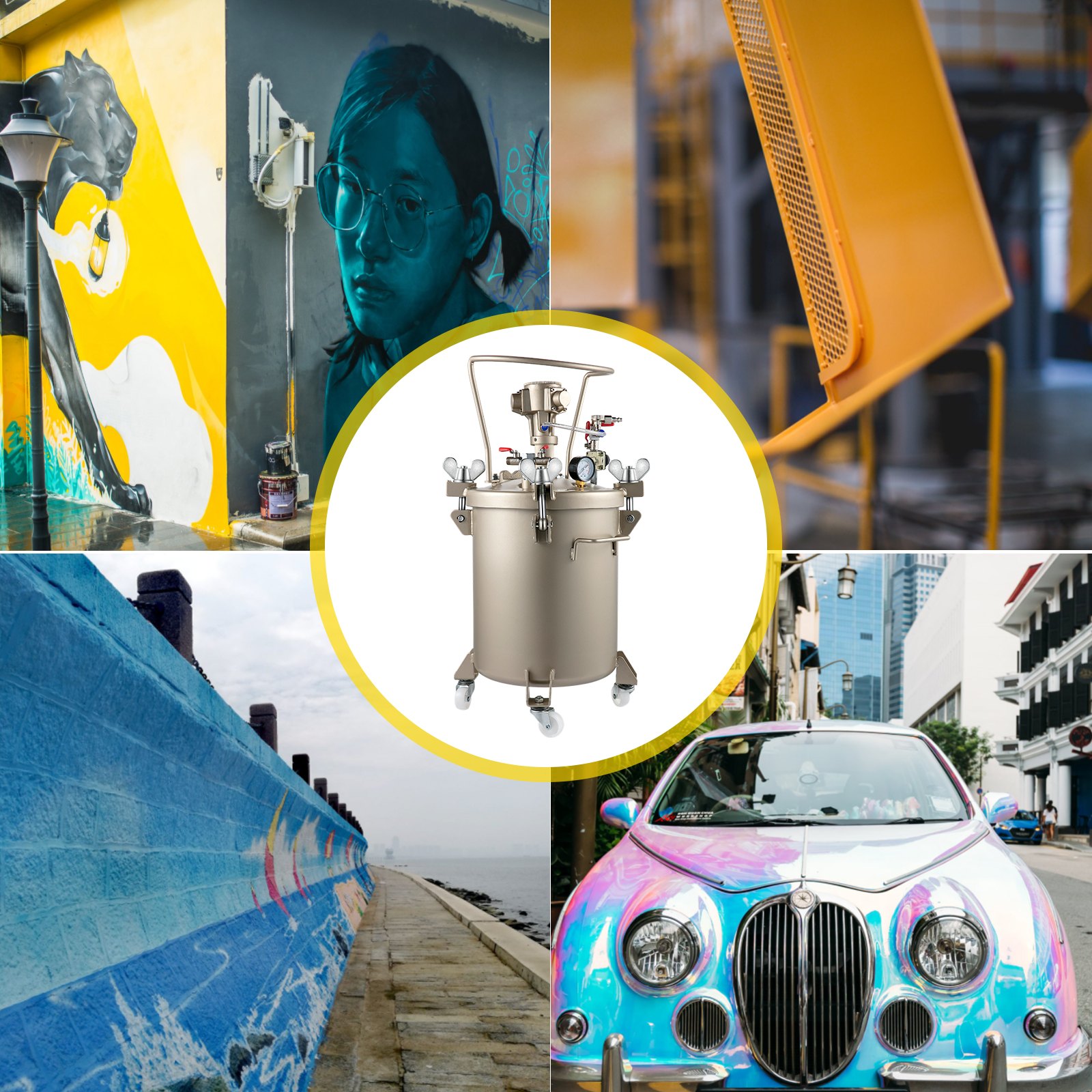 Vevor Pintura Tanque De Presión 40 L Tanque De Pintura Automático Con Ruedas