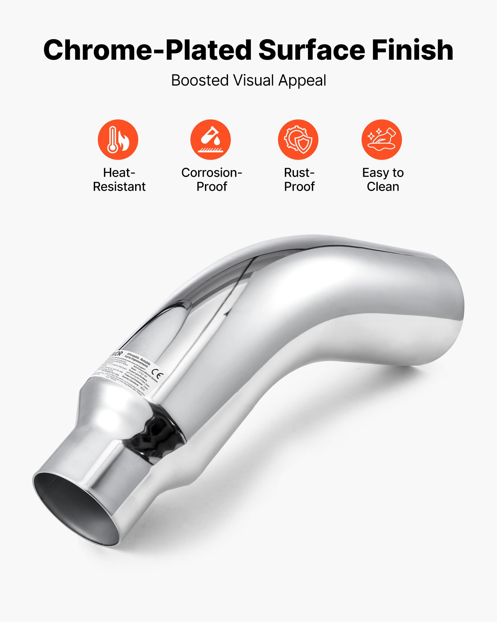 VEVOR Elbow Exhaust Tip, 101.6mm Inlet, 152.4mm Outlet, 584mm Overall Length, Chrome Turn Down Exhaust Tip with Clamp for Truck/Sedan/Sports Car/SUV, Chrome Structure for High Temperature Resistance