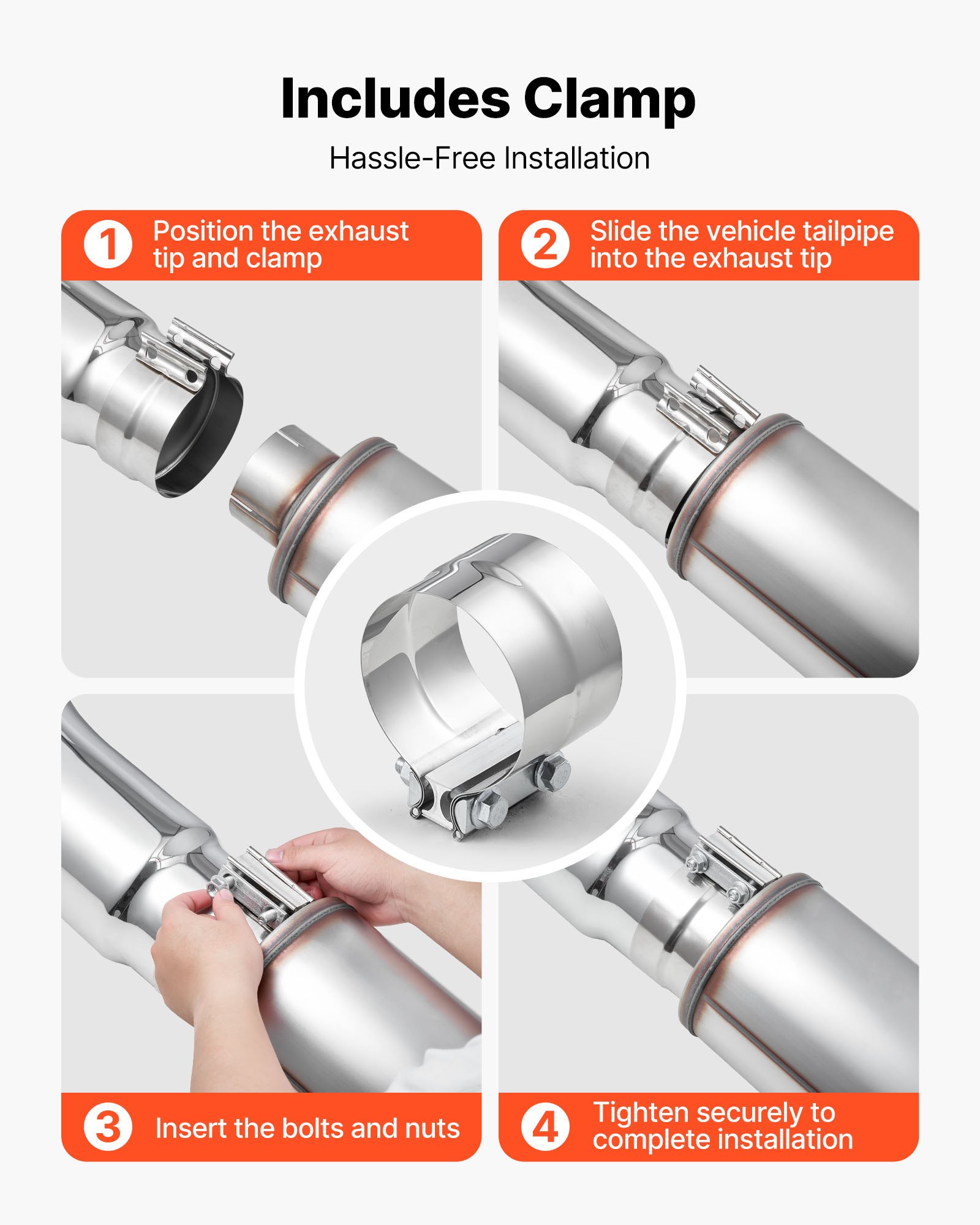 VEVOR Elbow Exhaust Tip, 101.6mm Inlet, 152.4mm Outlet, 584mm Overall Length, Chrome Turn Down Exhaust Tip with Clamp for Truck/Sedan/Sports Car/SUV, Chrome Structure for High Temperature Resistance