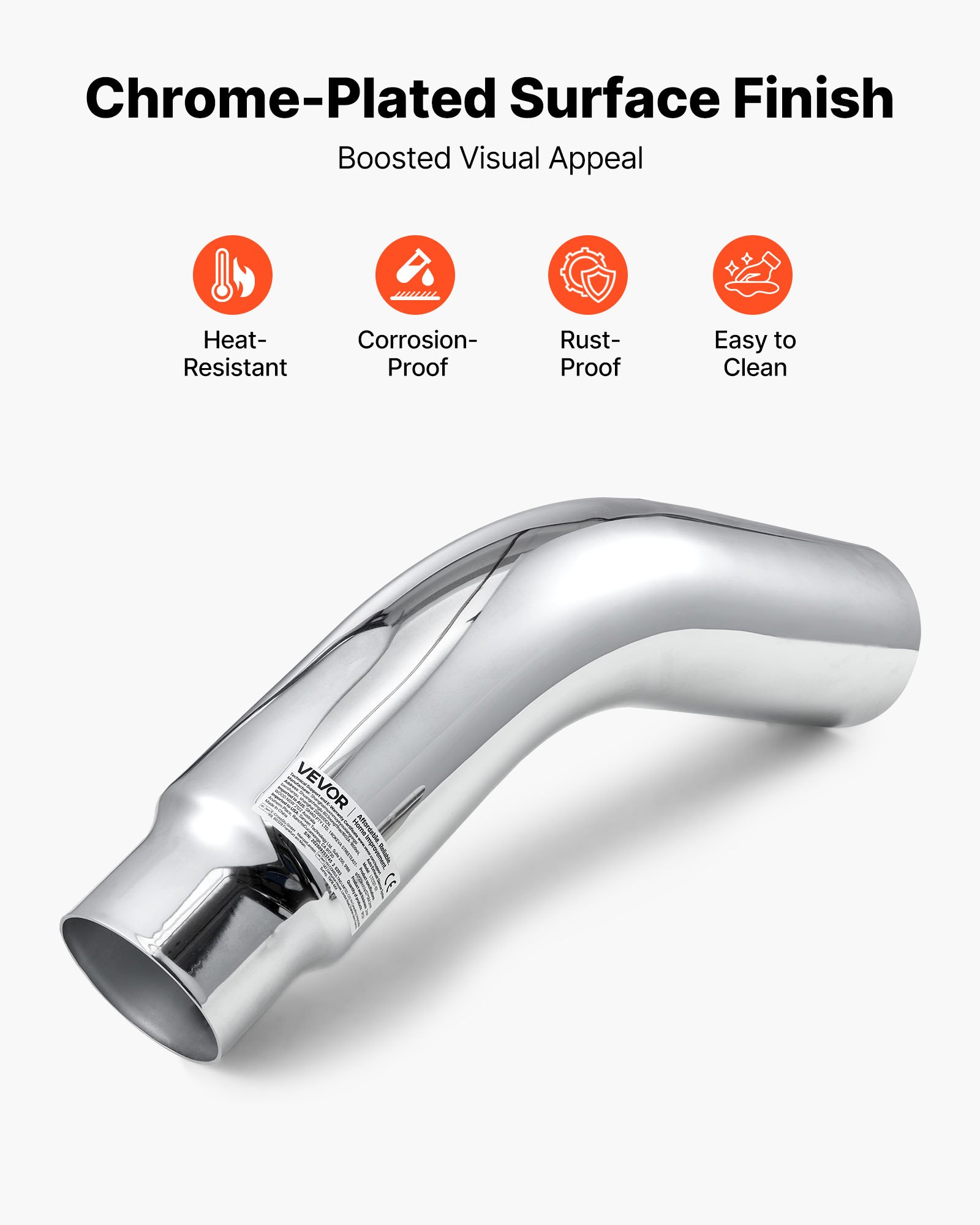 VEVOR Elbow Exhaust Tip, 101.6mm Inlet, 127mm Outlet, 584mm Overall Length, Chrome Turn Down Exhaust Tip with Clamp for Truck, Sedan, Sports Car, SUV, Chrome Structure for High Temperature Resistance