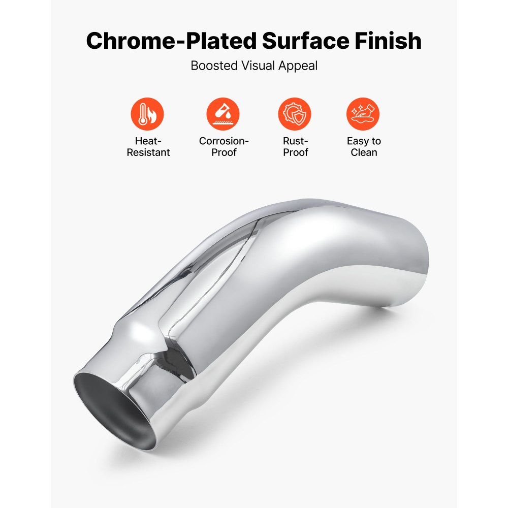 VEVOR Elbow Exhaust Tip, 127mm Inlet, 152.4mm Outlet, 584mm Overall Length, Chrome Turn Down Exhaust Tip with Clamp for Truck, Sedan, Sports Car, SUV, Chrome Structure for High Temperature Resistance