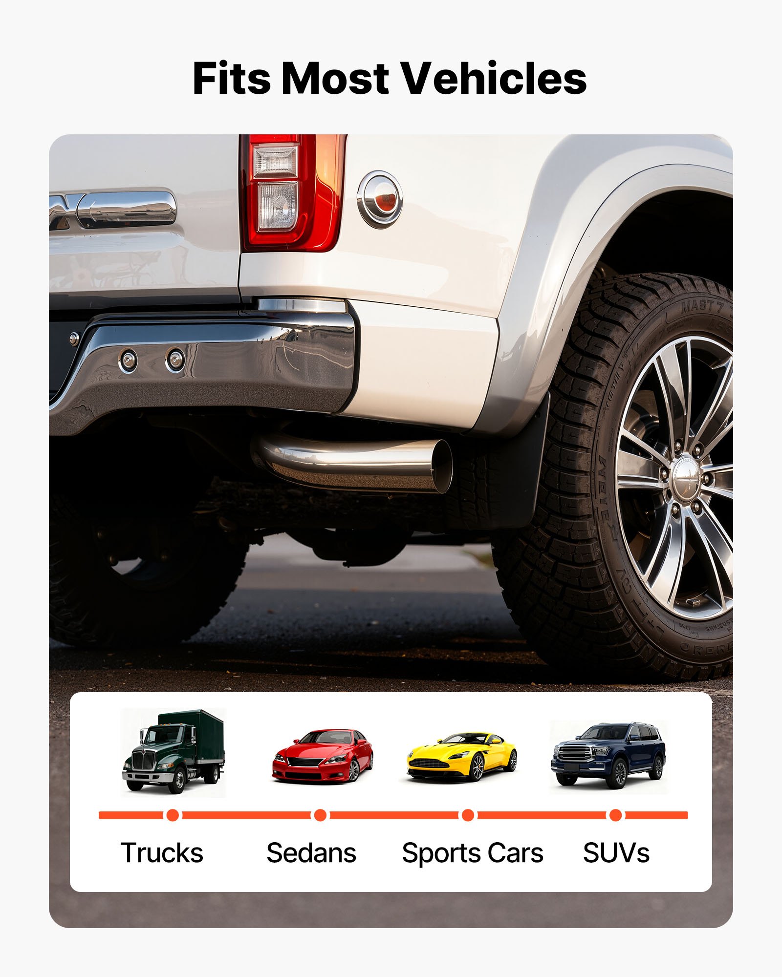 VEVOR Elbow Exhaust Tip, 127mm Inlet, 152.4mm Outlet, 584mm Overall Length, Chrome Turn Down Exhaust Tip with Clamp for Truck, Sedan, Sports Car, SUV, Chrome Structure for High Temperature Resistance