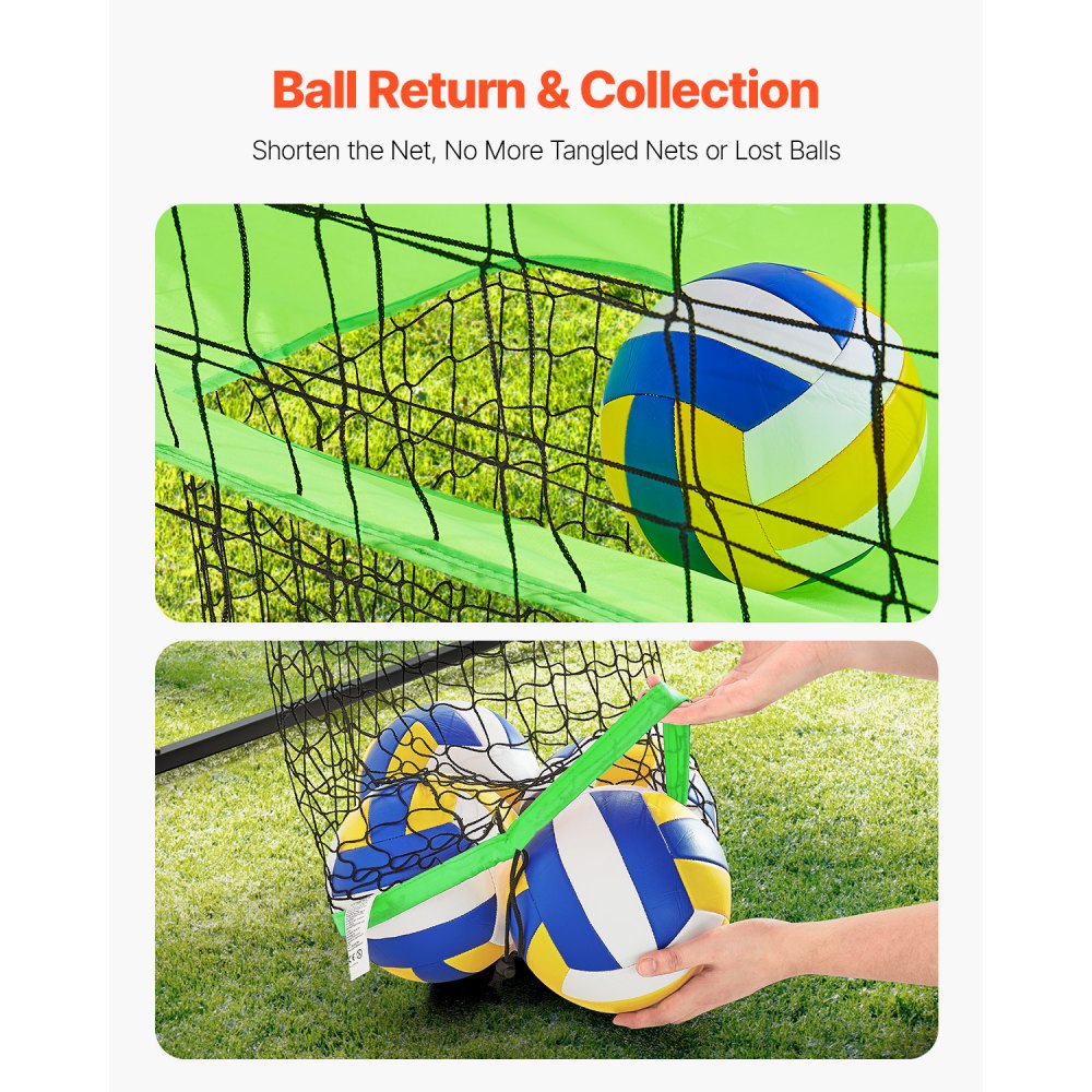 VEVOR Sistema de Red de Entrenamiento de Voleibol, Equipo de Práctica de Altura Ajustable con Retorno de Pelota, Fácil de Instalar para Patio, Interior y Exterior, Servicio y Remate, 2,4 x 3,3 m