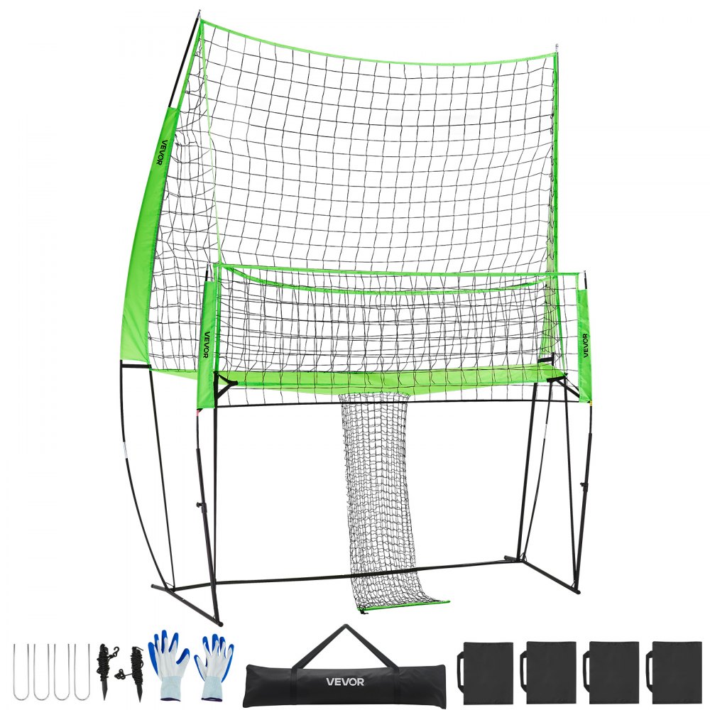 VEVOR Sistema de Red de Entrenamiento de Voleibol, Equipo de Práctica de Altura Ajustable con Retorno de Pelota, Fácil de Instalar para Patio, Interior y Exterior, Servicio y Remate, 2,4 x 3,3 m