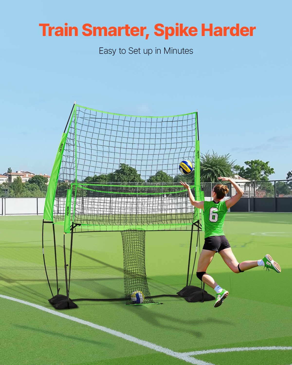 VEVOR Sistema de Red de Entrenamiento de Voleibol, Equipo de Práctica de Altura Ajustable con Retorno de Pelota, Fácil de Instalar para Patio, Interior y Exterior, Servicio y Remate, 2,4 x 3,3 m