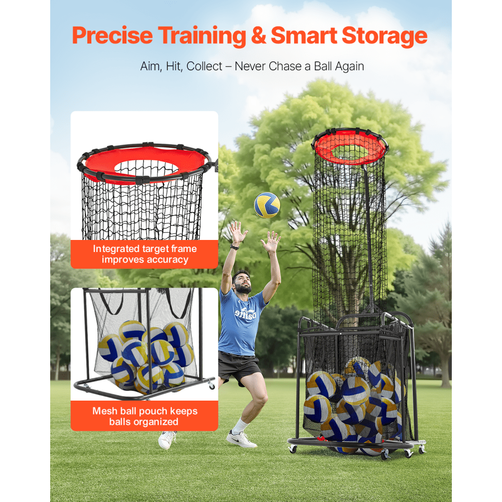 VEVOR Volleyball Training Net, Angle and Height Adjustable Volleyball Trainer, Portable Practice Net with Cart, Wheels & Carrying Bag, Professional Serve & Smash Training