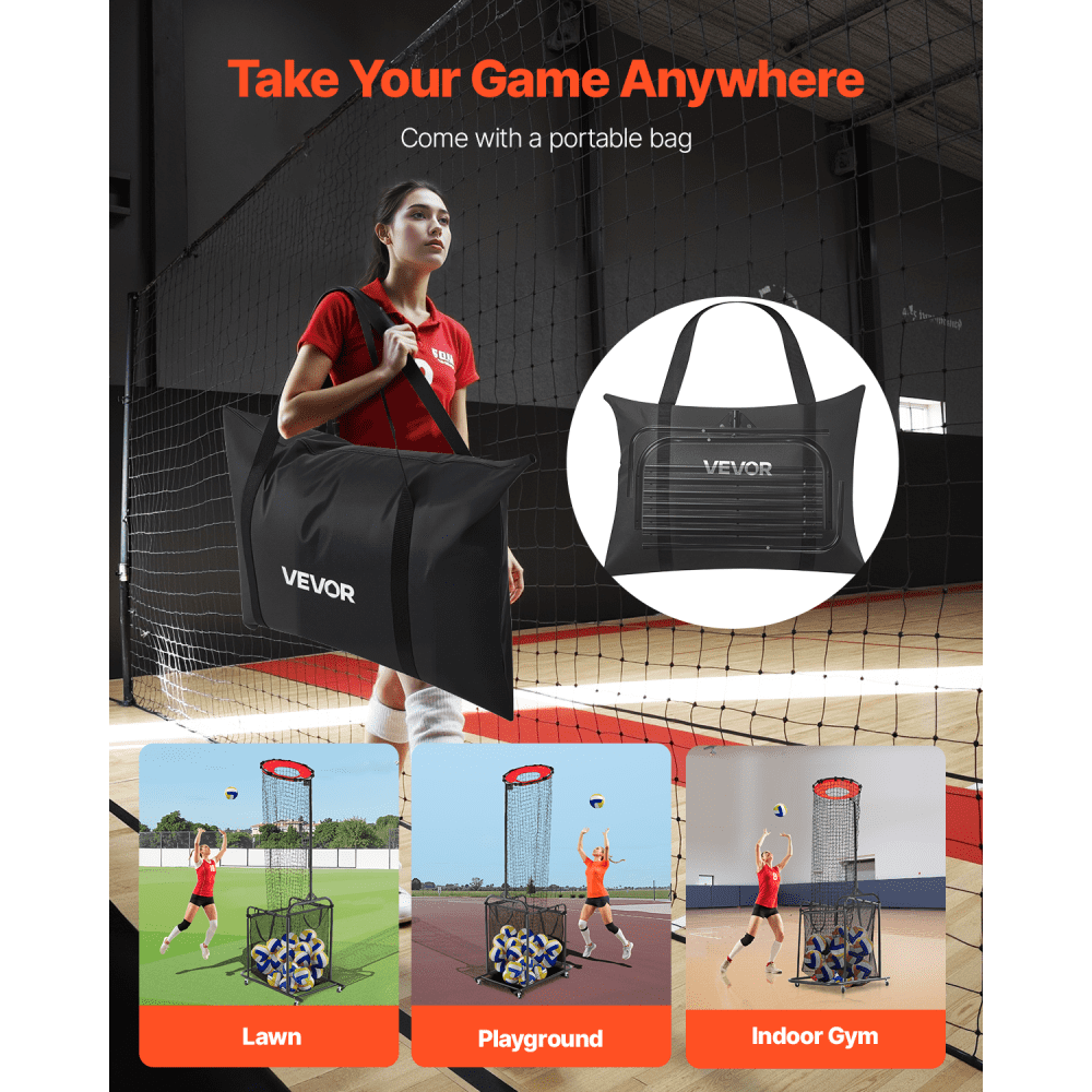 VEVOR Volleyball Training Net, Angle and Height Adjustable Volleyball Trainer, Portable Practice Net with Cart, Wheels & Carrying Bag, Professional Serve & Smash Training