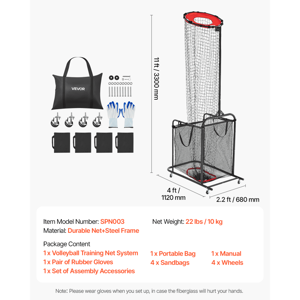 VEVOR Volleyball Training Net, Angle and Height Adjustable Volleyball Trainer, Portable Practice Net with Cart, Wheels & Carrying Bag, Professional Serve & Smash Training