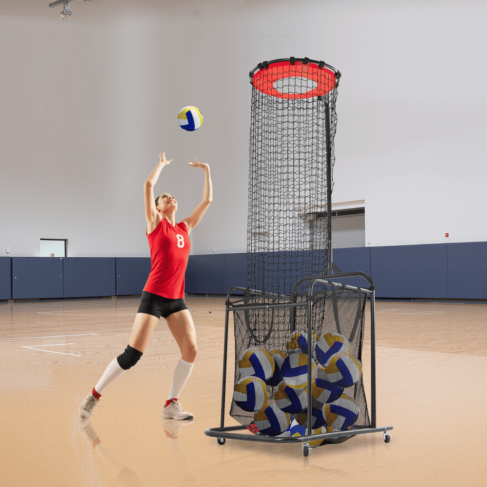 VEVOR Equipo de Entrenamiento Profesional para Colocador de Voleibol, con Ángulo y Altura Ajustables, con Carrito, 4 Ruedas y Bolsa de Transporte, para Interior y Exterior para Saques, Remates