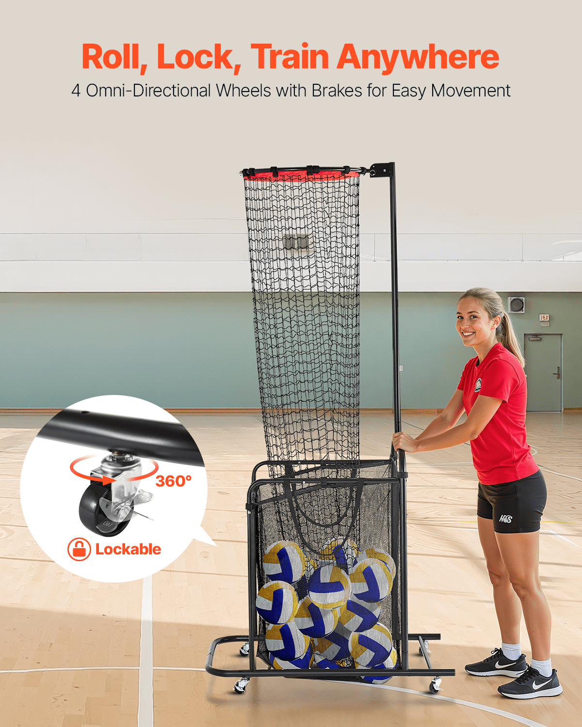 VEVOR Volleyball Training Net, Angle and Height Adjustable Volleyball Trainer, Portable Practice Net with Cart, Wheels & Carrying Bag, Professional Serve & Smash Training