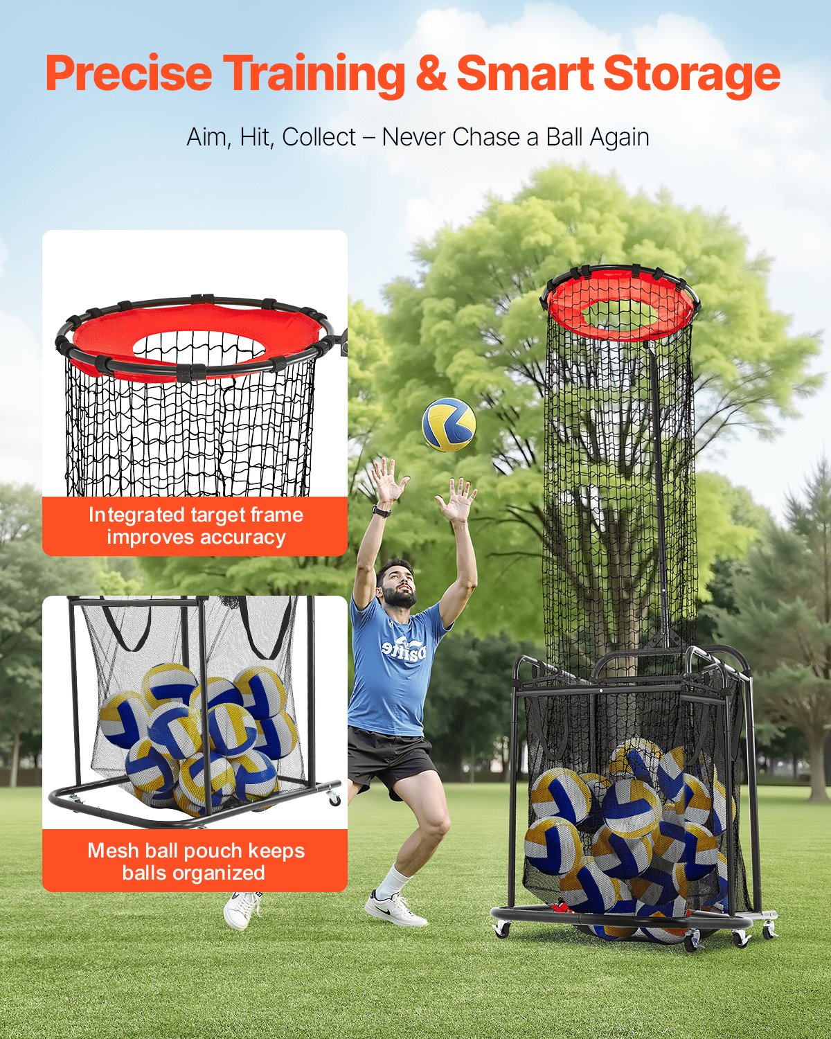 VEVOR Equipo de Entrenamiento Profesional para Colocador de Voleibol, con Ángulo y Altura Ajustables, con Carrito, 4 Ruedas y Bolsa de Transporte, para Interior y Exterior para Saques, Remates
