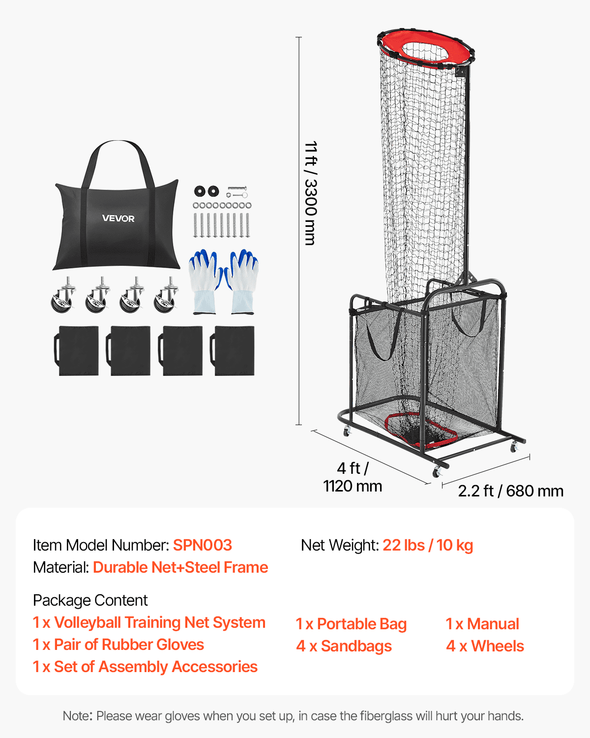VEVOR Equipo de Entrenamiento Profesional para Colocador de Voleibol, con Ángulo y Altura Ajustables, con Carrito, 4 Ruedas y Bolsa de Transporte, para Interior y Exterior para Saques, Remates