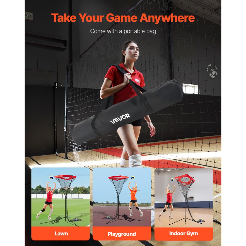 VEVOR Equipo de Entrenamiento para Colocador de Voleibol, con Ángulo y Altura Ajustables, con Base de Acero y Bolsa de Transporte, Red de Objetivo para Interiores Exteriores para Saques, Forma Y