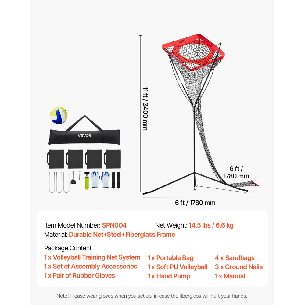 VEVOR Equipo de Entrenamiento para Colocador de Voleibol, con Ángulo y Altura Ajustables, con Base de Acero y Bolsa de Transporte, Red de Objetivo para Interiores Exteriores para Saques, Forma Y