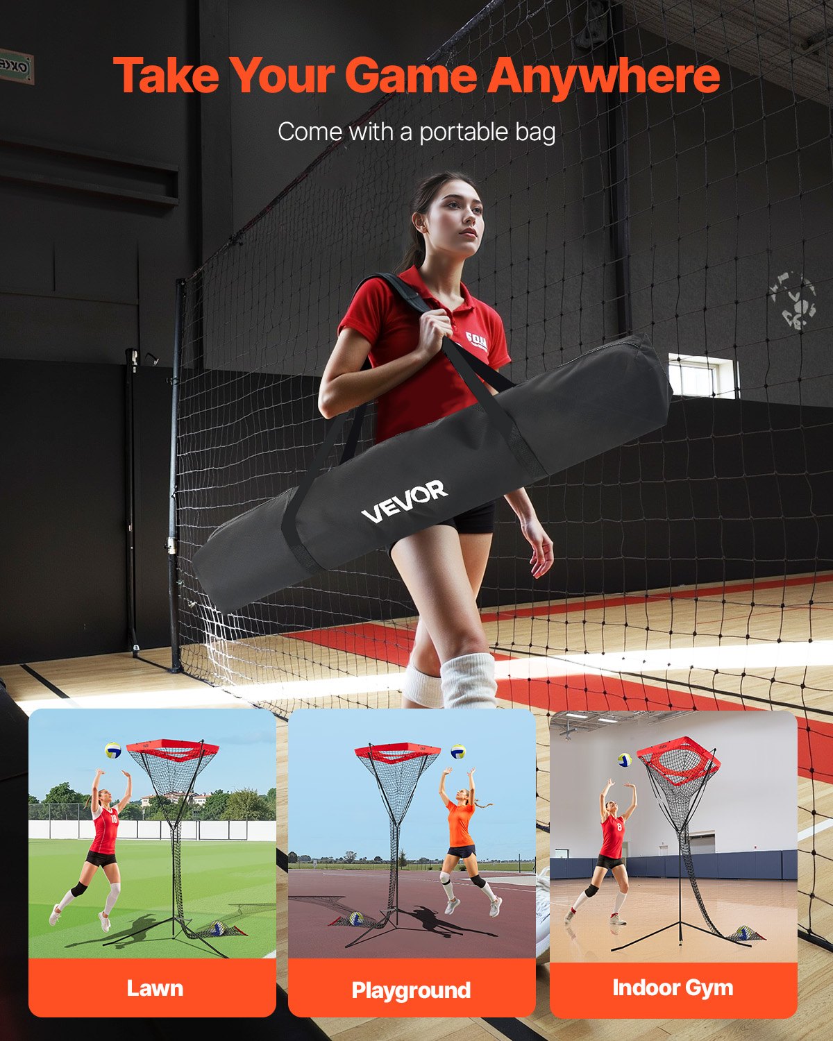 VEVOR Equipo de Entrenamiento para Colocador de Voleibol, con Ángulo y Altura Ajustables, con Base de Acero y Bolsa de Transporte, Red de Objetivo para Interiores Exteriores para Saques, Forma Y