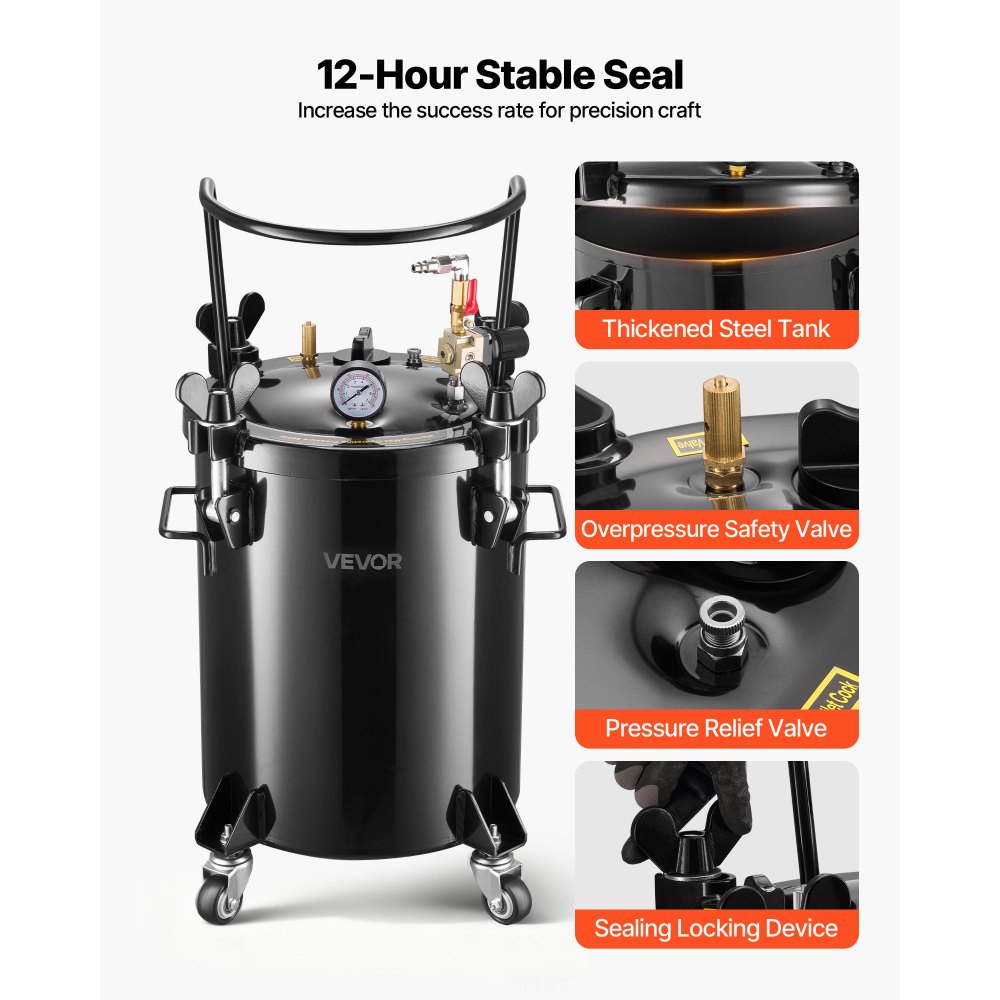 VEVOR Tanque de Presión para Pintura en Aerosol, 30 L, con 2 Conectores UE/AU para Estudios Creativos y Aficionados al Bricolaje, con Acoplamientos Rápidos y 4 Ruedas, 390 x 340 x 630 mm, Negro