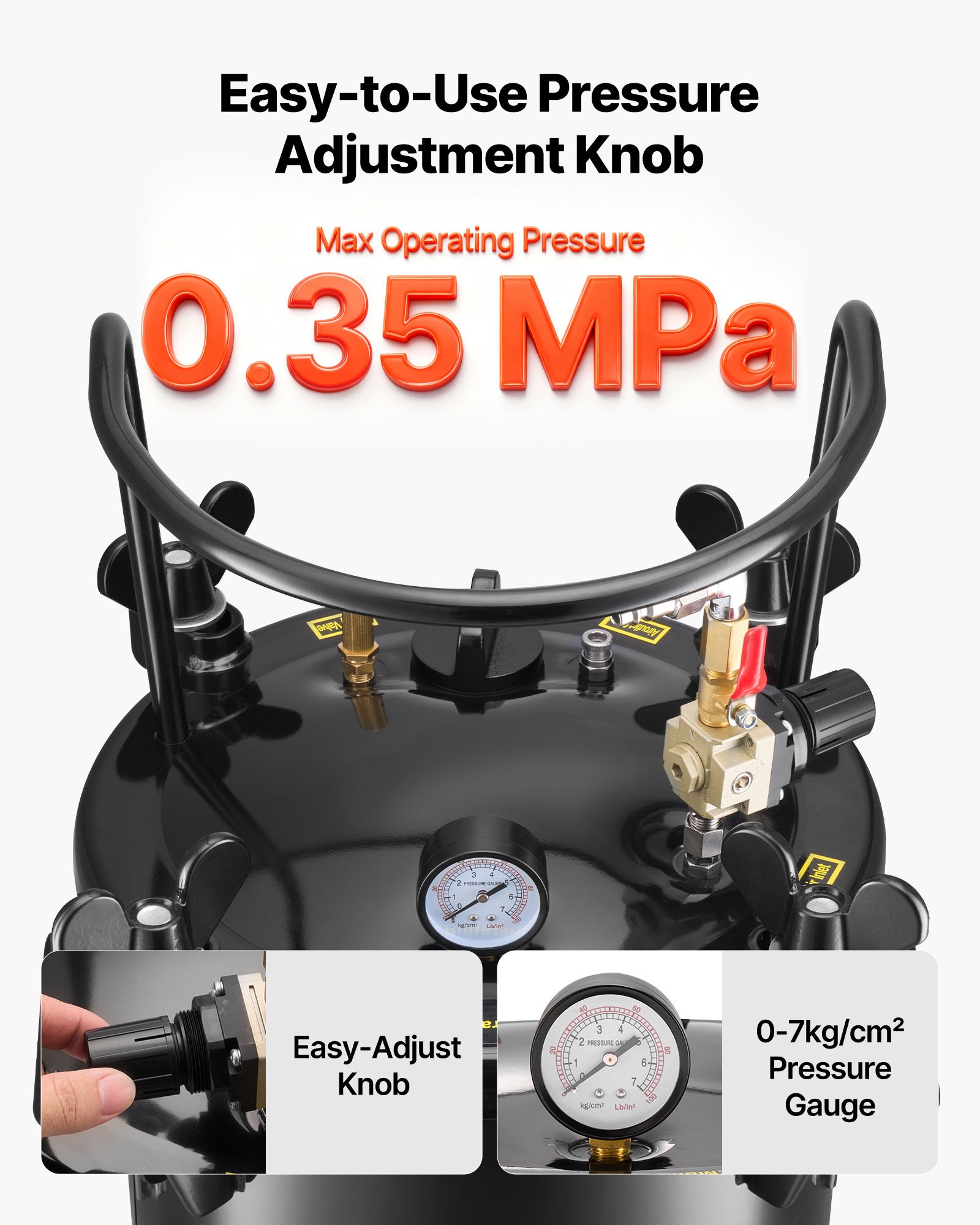 VEVOR Tanque de Presión para Pintura en Aerosol, 30 L, con 2 Conectores UE/AU para Estudios Creativos y Aficionados al Bricolaje, con Acoplamientos Rápidos y 4 Ruedas, 390 x 340 x 630 mm, Negro