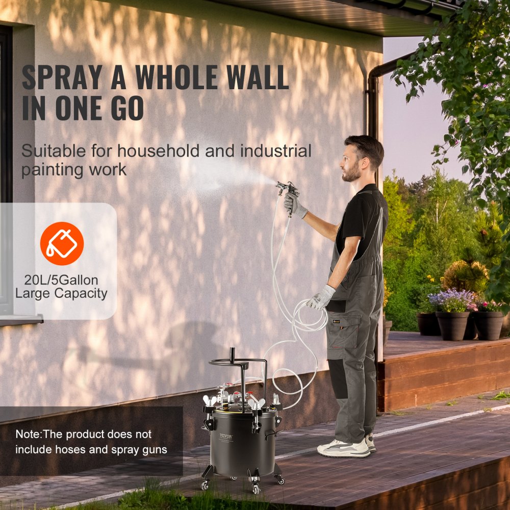 VEVOR Pressure Tank for Spray Paint, 20 L Pressure Tank, 70 psi Adjustable Pressure, Pressure Tank Paint Container with Wheels and Sealant for Leak Repair, for Home Decoration and Industrial Painting