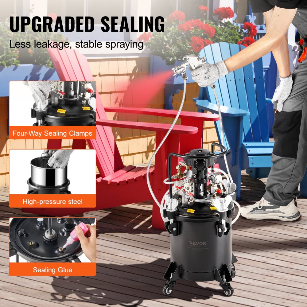 VEVOR Pressure Tank for Spray Paint, 10 L Fully Automatic Pressure Tank with Stirring Function, 70 psi Adjustable Pressure, Pressure Tank, Paint Container with Spray Gun and Hoses, for Painting etc.