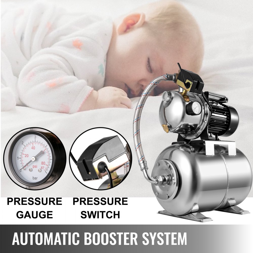 Vevor Bomba De Chorro Con Tanque Bomba De Agua Doméstica 1000 W 4350 L / H