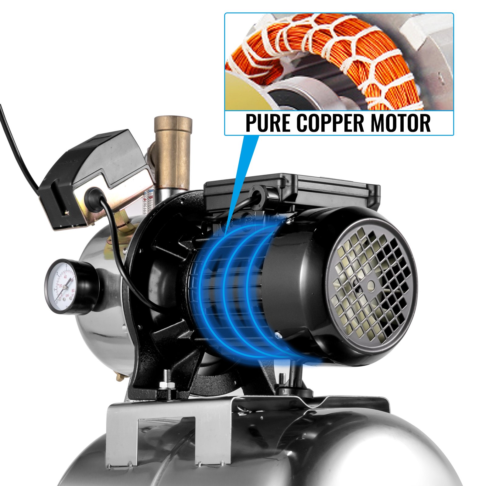 Vevor Bomba Para Pozos Poco Profundos 1,6 Hp 230 V Con Tanque De Acero 22 L