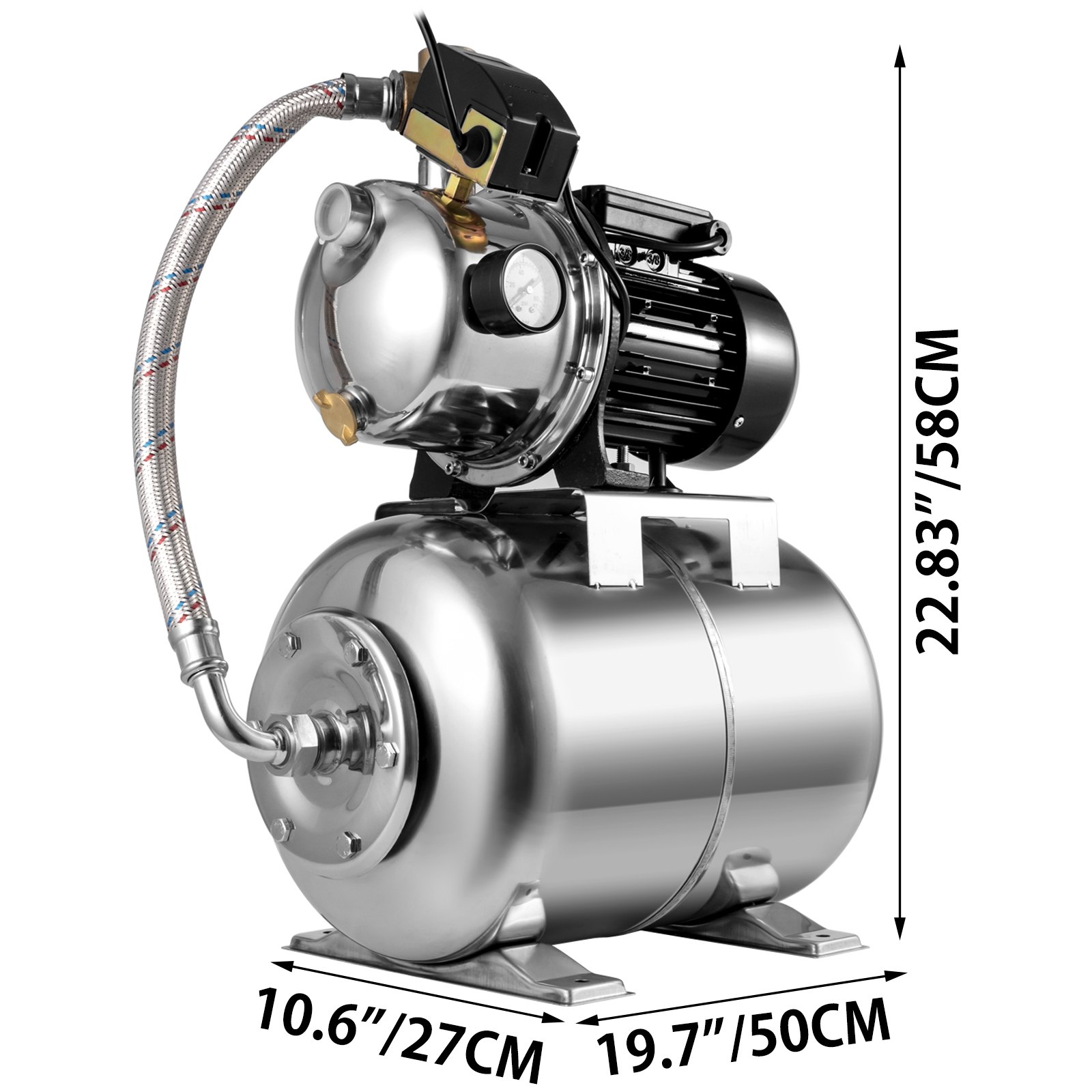 Vevor Bomba Para Pozos Poco Profundos 1,6 Hp 230 V Con Tanque De Acero 22 L
