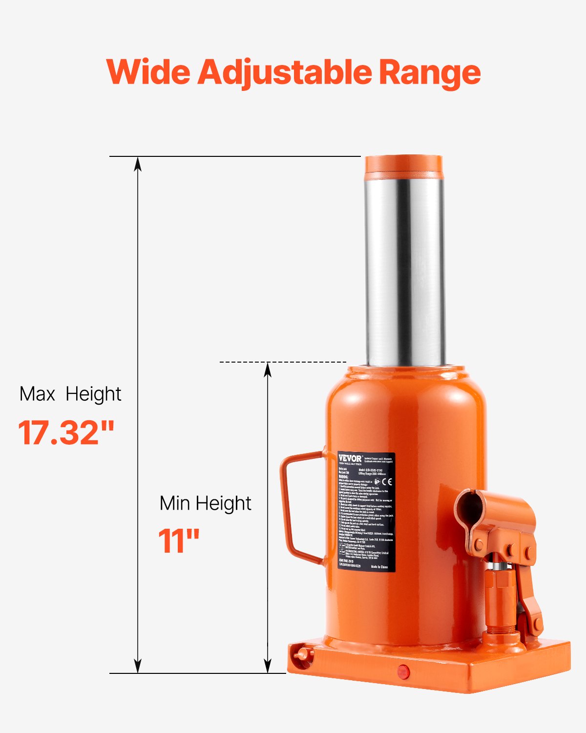 VEVOR Gato Hidráulico de Botella 50 T Manual Gato de Botella Soldado Rango de Elevación de 280-440 mm Mango Largo de 3 Secciones para Automóviles, Reparación de Automóviles, Ingeniería Industrial