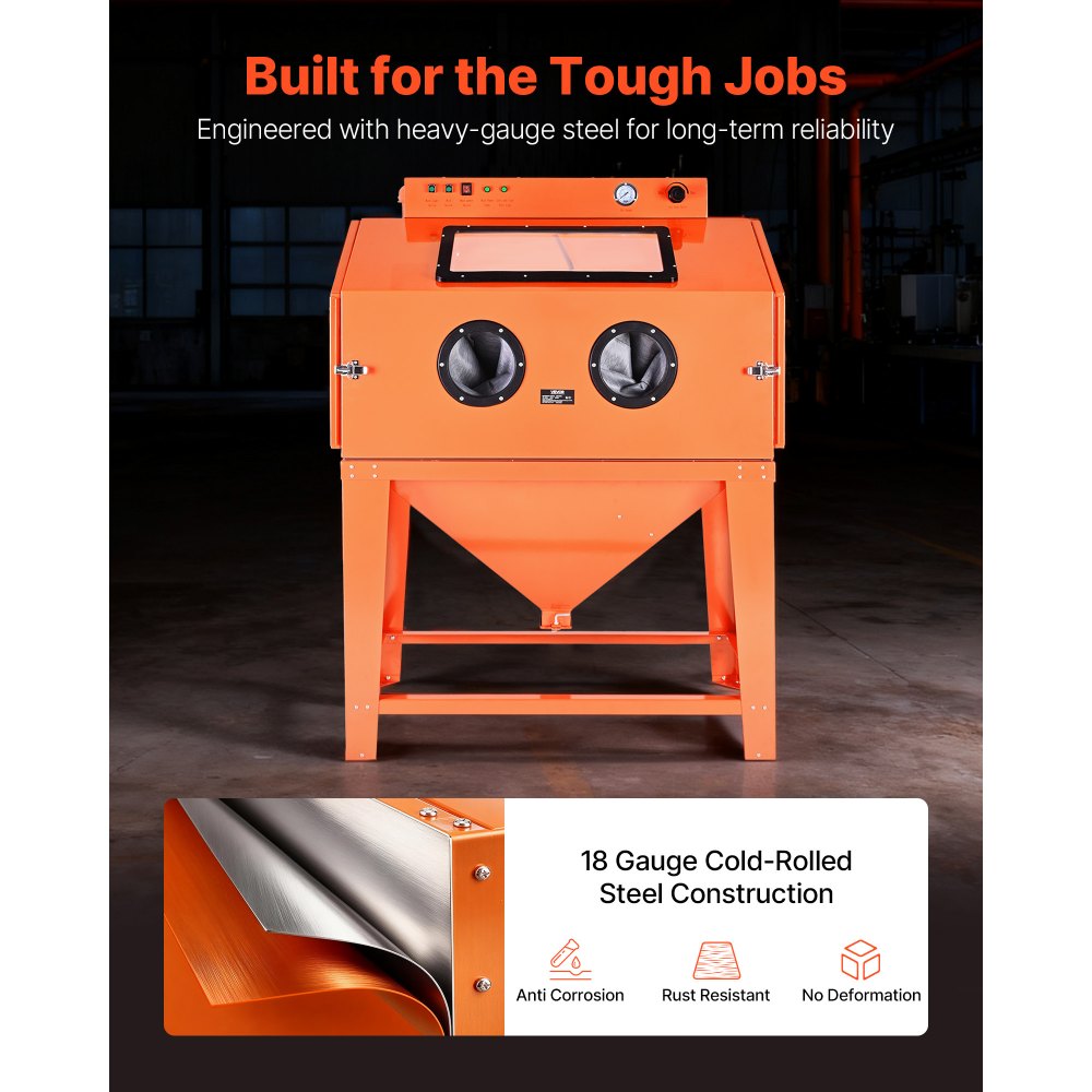 VEVOR 435L Sandblasting Cabinet, Heavy Duty Steel Sand Blaster with Dual Blasting Guns Kit, 117L Media Hopper & 1200W Powerful Dust Collector for Oversized Parts Rust Removal, Surface Finishing