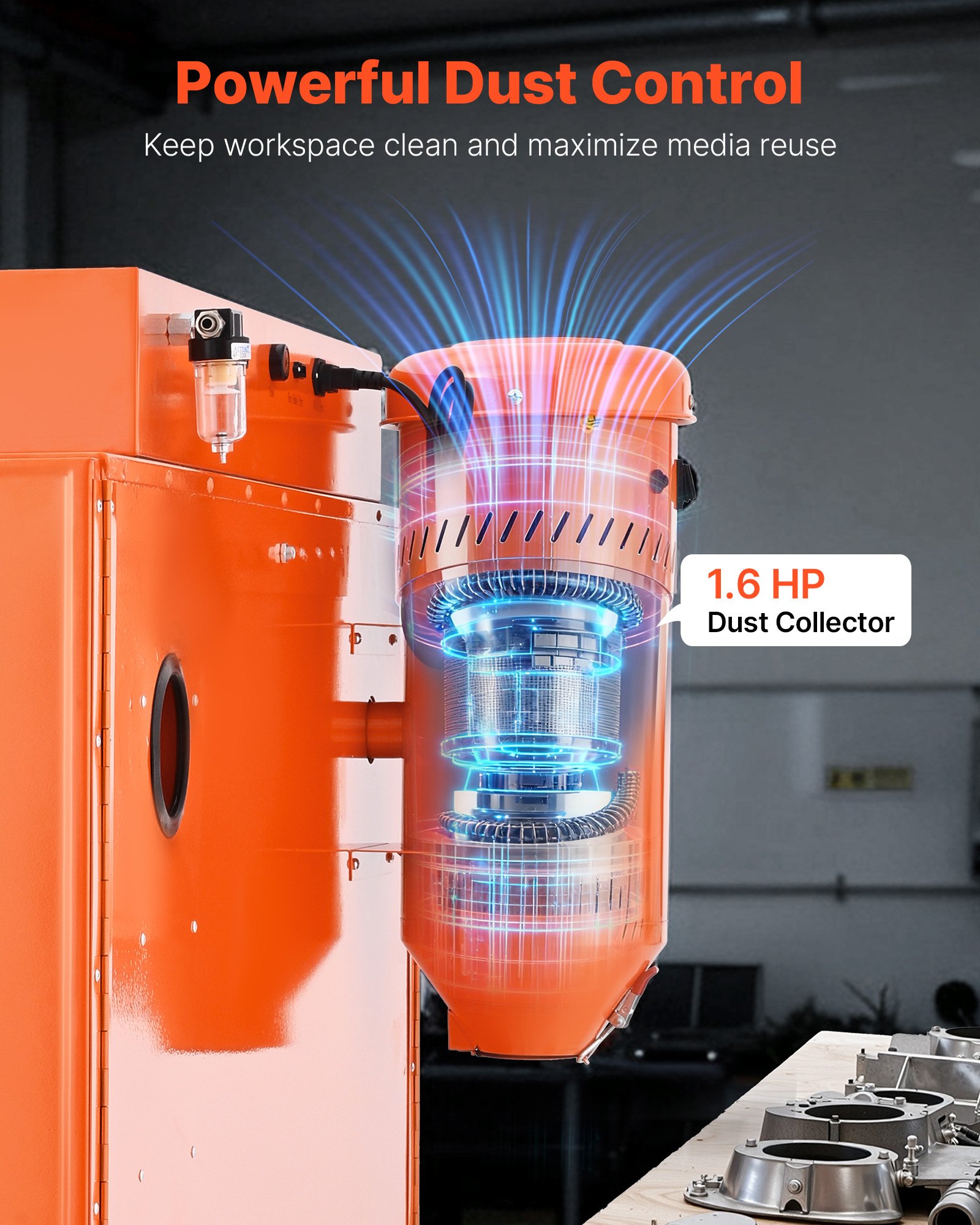 VEVOR 435L Sandblasting Cabinet, Heavy Duty Steel Sand Blaster with Dual Blasting Guns Kit, 117L Media Hopper & 1200W Powerful Dust Collector for Oversized Parts Rust Removal, Surface Finishing