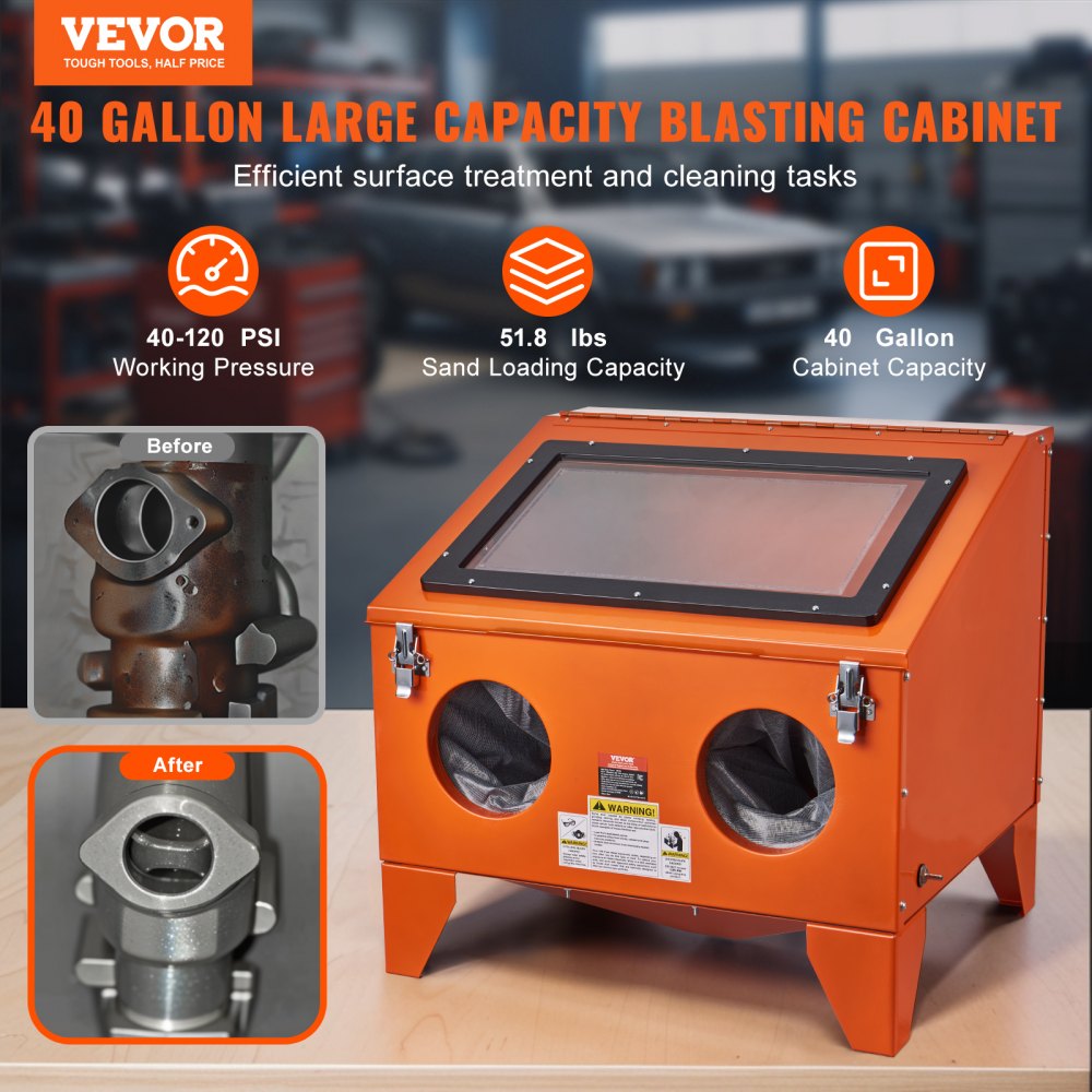 VEVOR Gabinete de chorro de arena, gabinete de chorro de arena portátil de 151,6 L de 40 a 120 PSI, chorro de arena de acero resistente con pistola de chorro de arena y 4 boquillas de cerámica