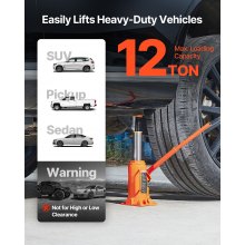 VEVOR Gato Hidráulico de Suelo 12 T, con Alcance de Elevación de 205-400 mm, para Coches, SUV, Camionetas, Talleres Mecánicos, Ascensores Domésticos y Maquinaria Agrícola, Naranja, 128 x 125 x 205 mm