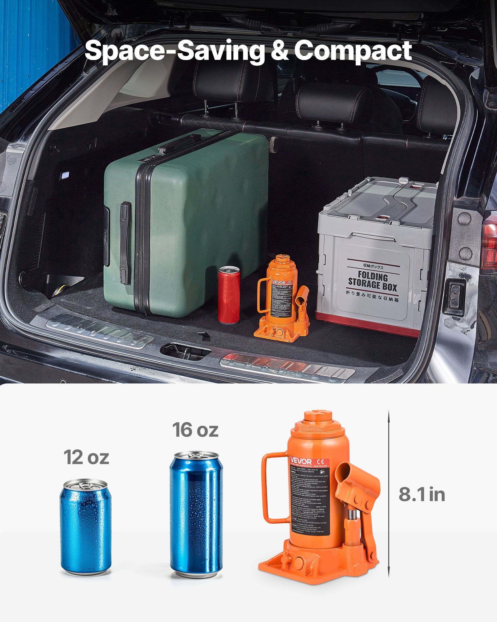 VEVOR Hydraulic Bottle Jack, 12 Ton (26455.5 lbs) Capacity, 205-400 mm Lifting Range, Heavy Duty Welded Bottle Jack for Car, SUV, Pickup, Auto Repair, House Lift and Agricultural Equipment, Orange