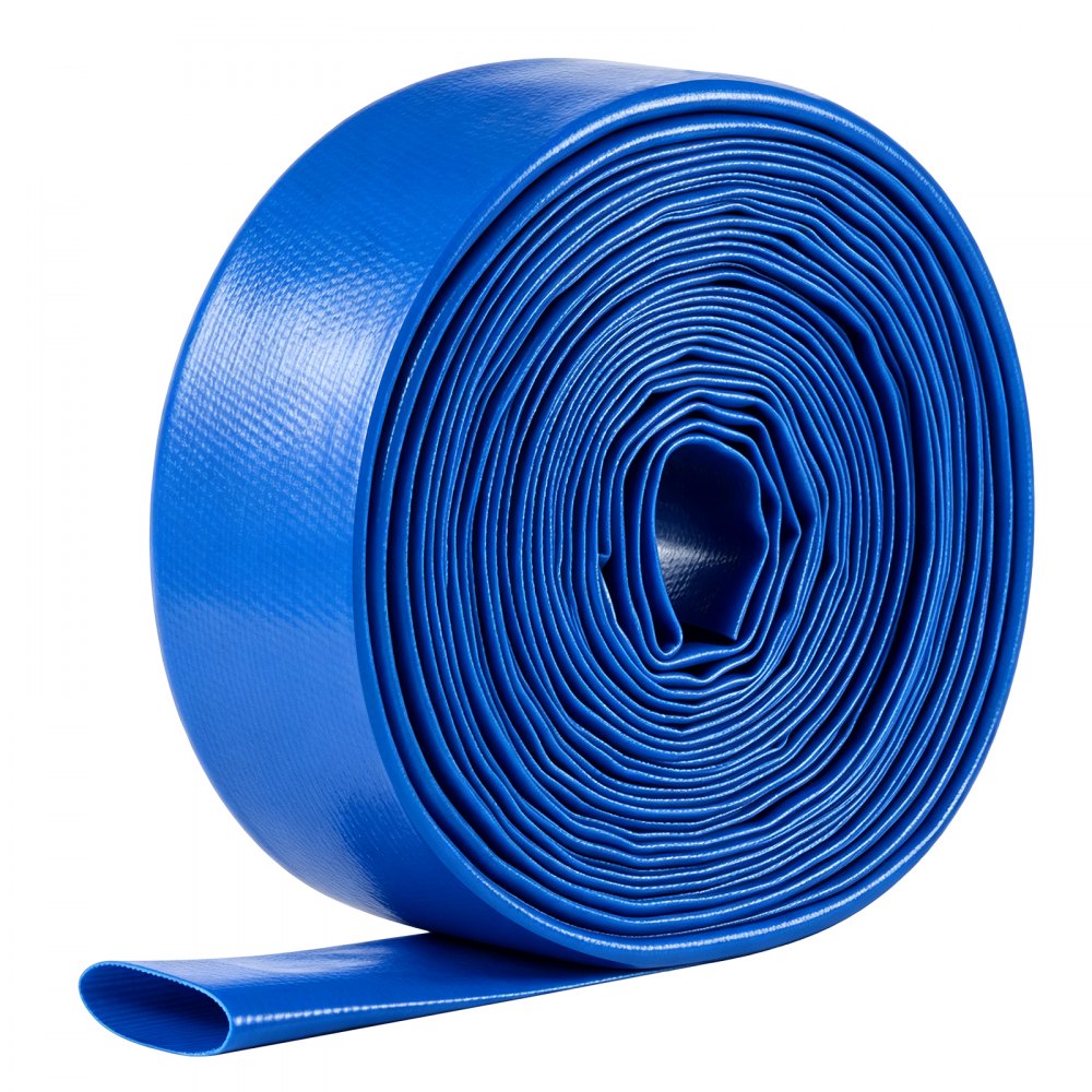 VEVOR Manguera de Descarga de PVC, 3,81 cm x 15,2 m, Manguera Plana, Resistente a la Intemperie y a las Roturas, Duradero, con Abrazaderas, para Filtro de Arena y Bomba de Sumidero de Piscinas, Azul