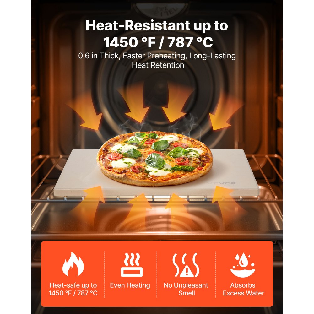 VEVOR Piedra para Hornear Pizza de 38 x 30 cm, Rectangular de Cordierita, Placa Extragrande con Raspador, 1,5 cm de Grosor, Resistente al Calor, Apta para Cocina, Horno, Pan, Pizza y Parrilla
