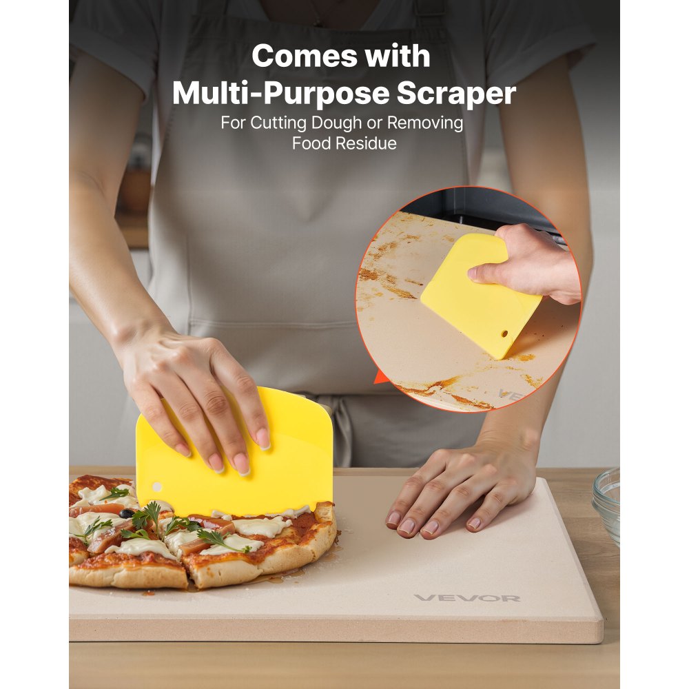 VEVOR Piedra para Hornear Pizza de 38 x 30 cm, Rectangular de Cordierita, Placa Extragrande con Raspador, 1,5 cm de Grosor, Resistente al Calor, Apta para Cocina, Horno, Pan, Pizza y Parrilla