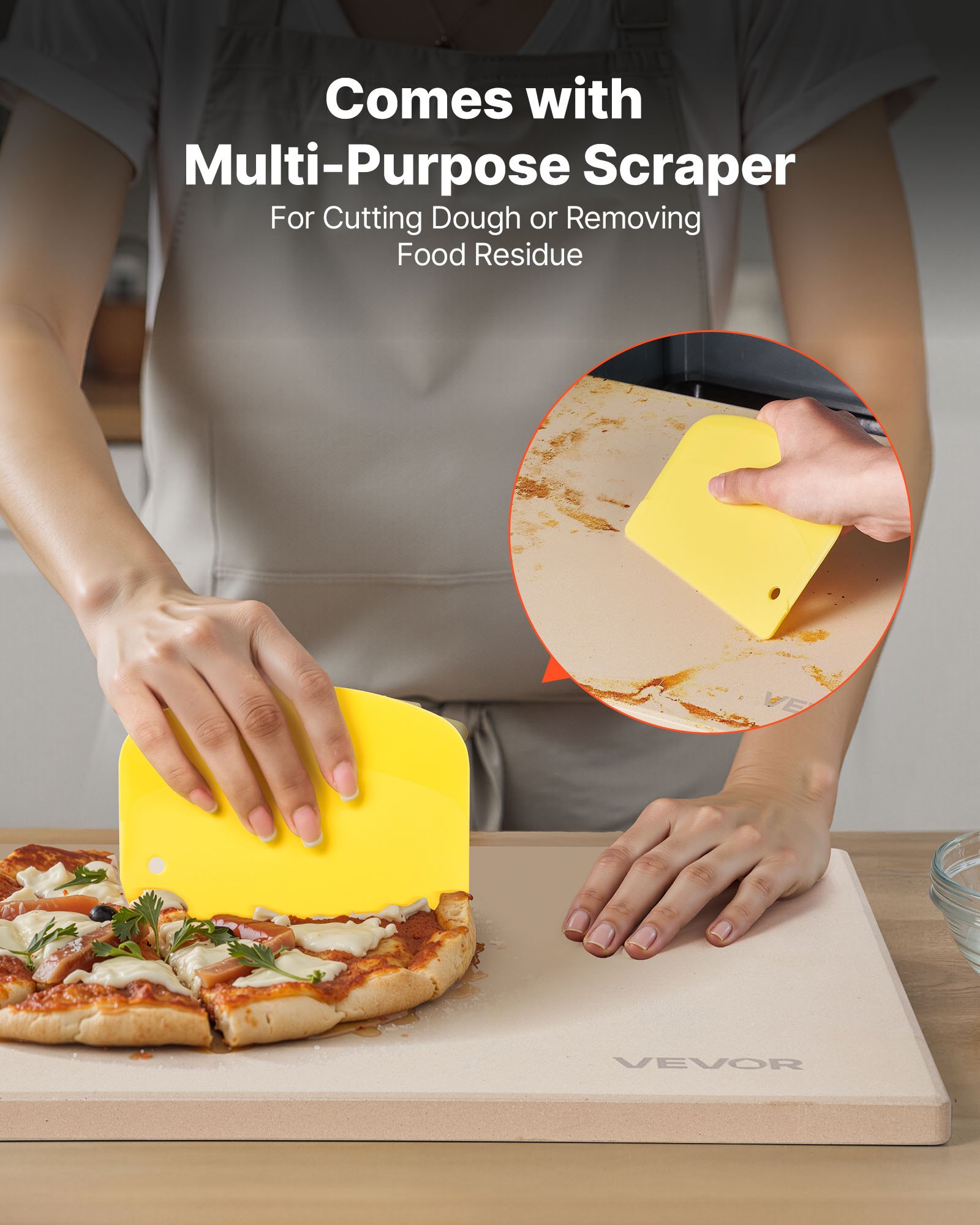 VEVOR Piedra para Hornear Pizza de 38 x 30 cm, Rectangular de Cordierita, Placa Extragrande con Raspador, 1,5 cm de Grosor, Resistente al Calor, Apta para Cocina, Horno, Pan, Pizza y Parrilla