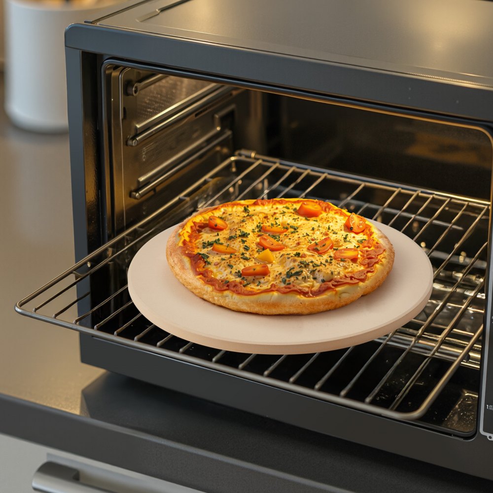 VEVOR Piedra para Hornear Pizza de 381 x 381 mm, Redonda de Cordierita, Placa Grande con Raspador y Pala de Aluminio, 17 mm de Grosor, Resistente al Calor 787 °C, Apta para Horno, Pan y Pizza