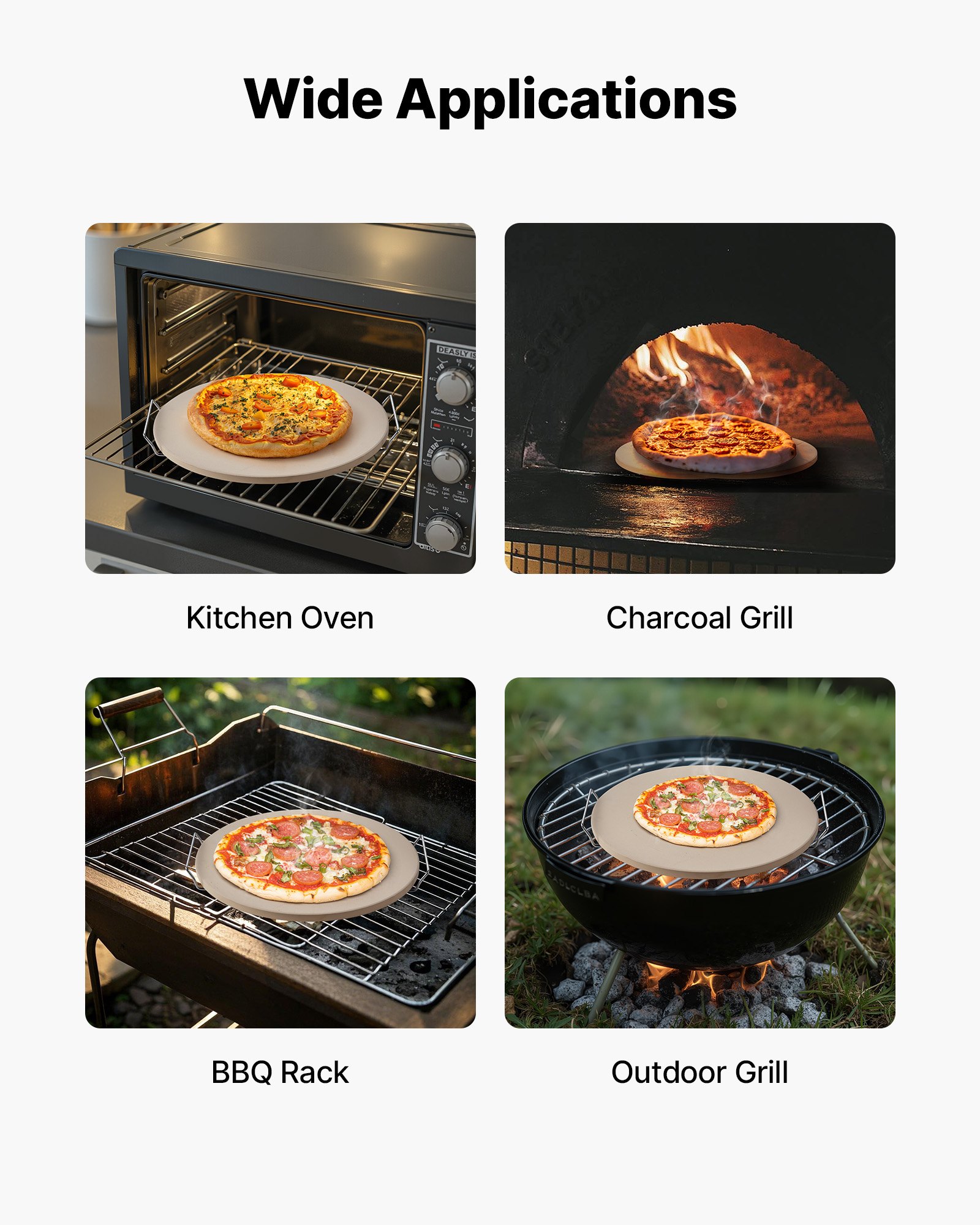 VEVOR Piedra para Hornear Pizza de 406 x 406 mm, Redonda de Cordierita, Extragrande con Raspador y Soporte, 17 mm de Grosor, Resistente al Calor, Ideal para Cocina, Horno, Pan, Pizza y Parrilla