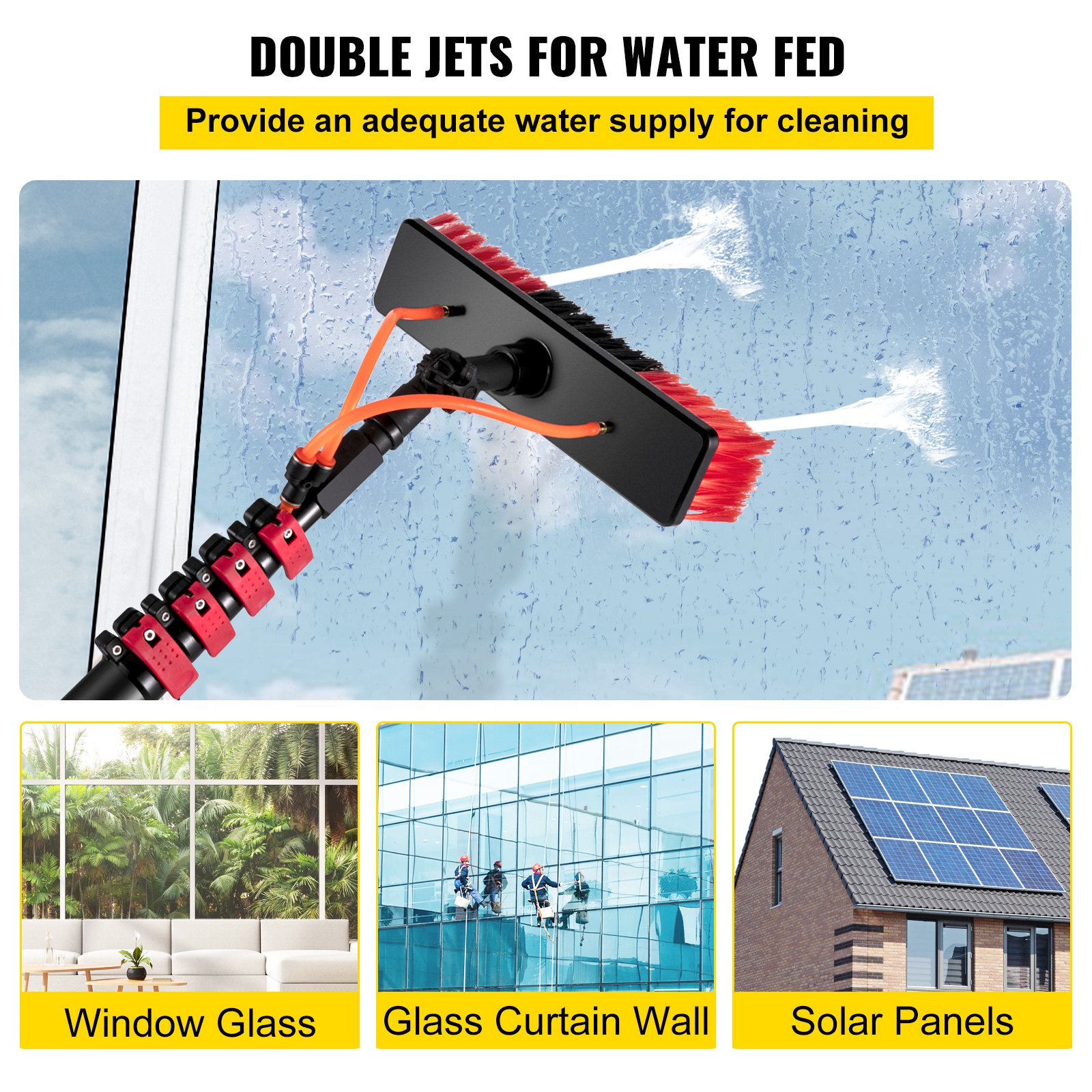 VEVOR Poste Alimentado por Agua 6m Cepillo de Agua para Paneles Solares Ventanas
