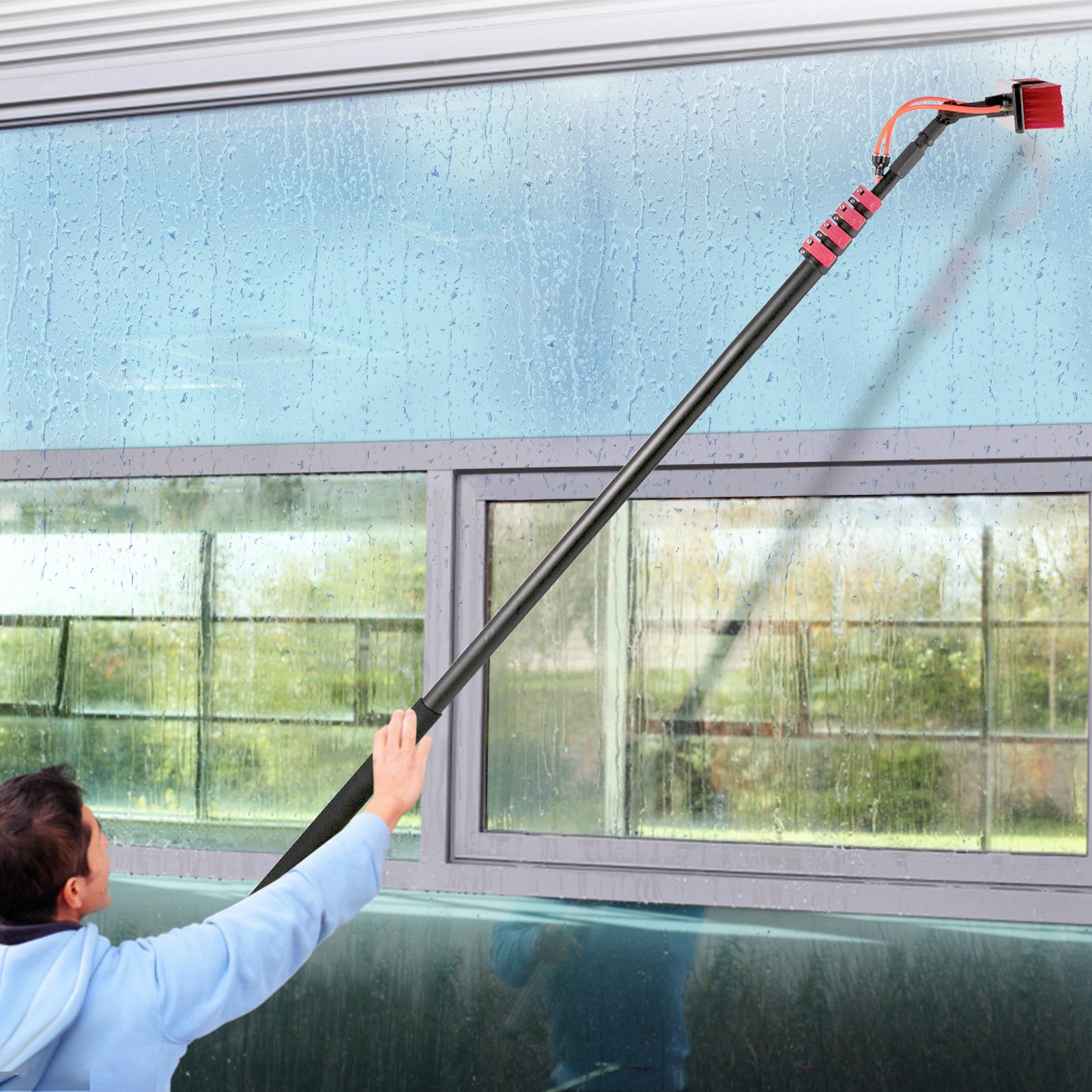 VEVOR Poste Alimentado por Agua 6m Cepillo de Agua para Paneles Solares Ventanas