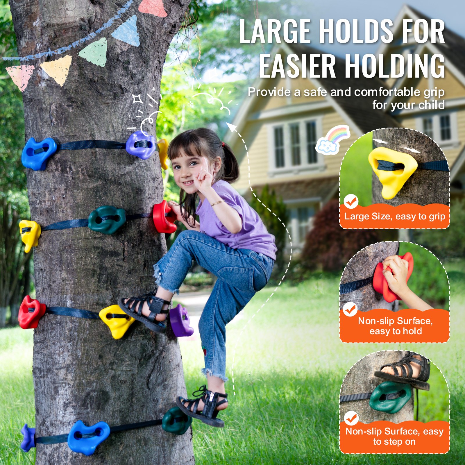 VEVOR Ninja Tree Climbing Set, 12 tree climbing holds and 6 ratchet straps, large climbing rocks for children and adults, various colors and shapes, for outdoor ninja warrior obstacle training