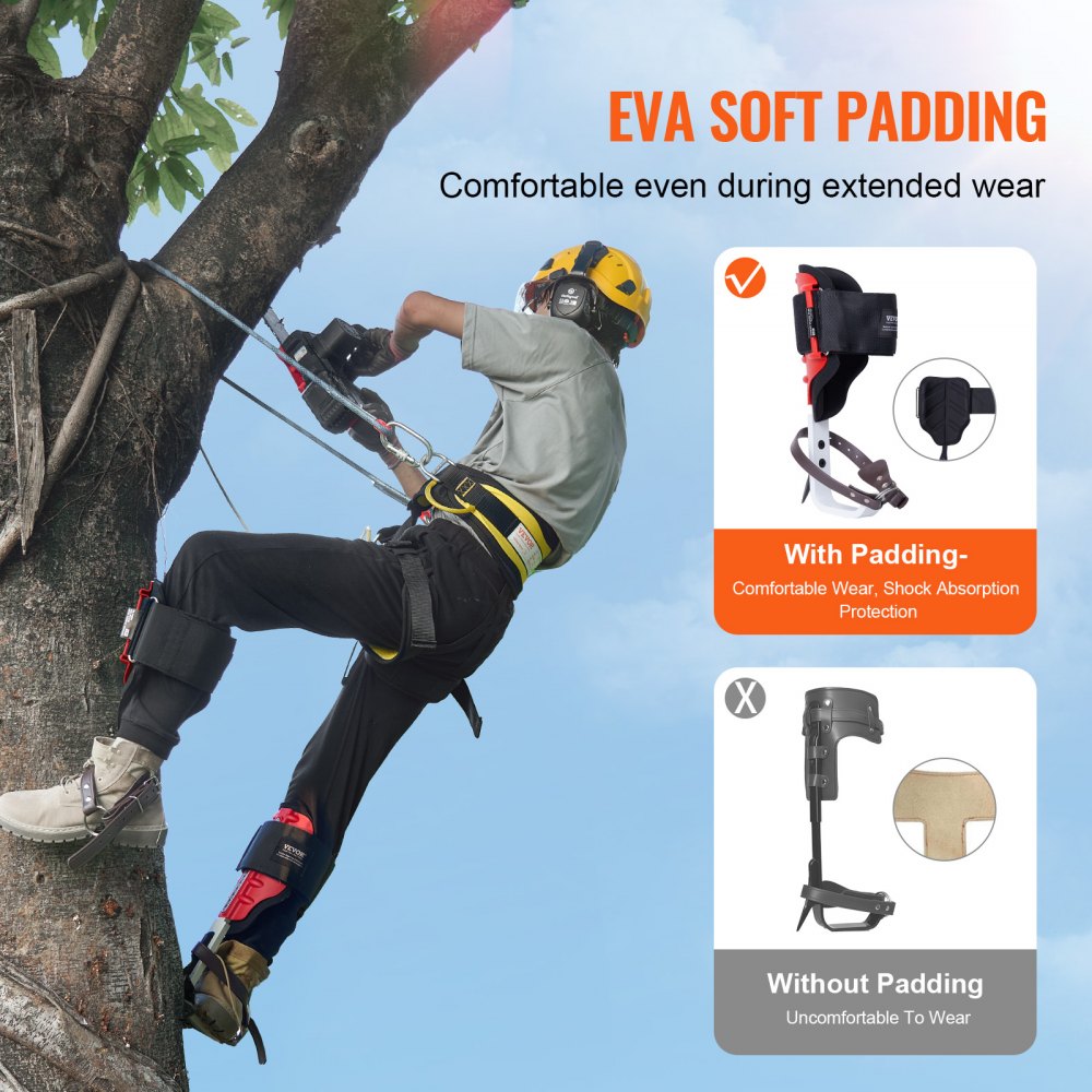 VEVOR - Picos para trepar árboles, 1 par de espuelas de aluminio para trepar, capacidad de carga de 350 libras, equipo para trepar árboles con correas y protectores de picos, equipo de arboricultura para escaladores, caza, recolección de frutas, color rojo