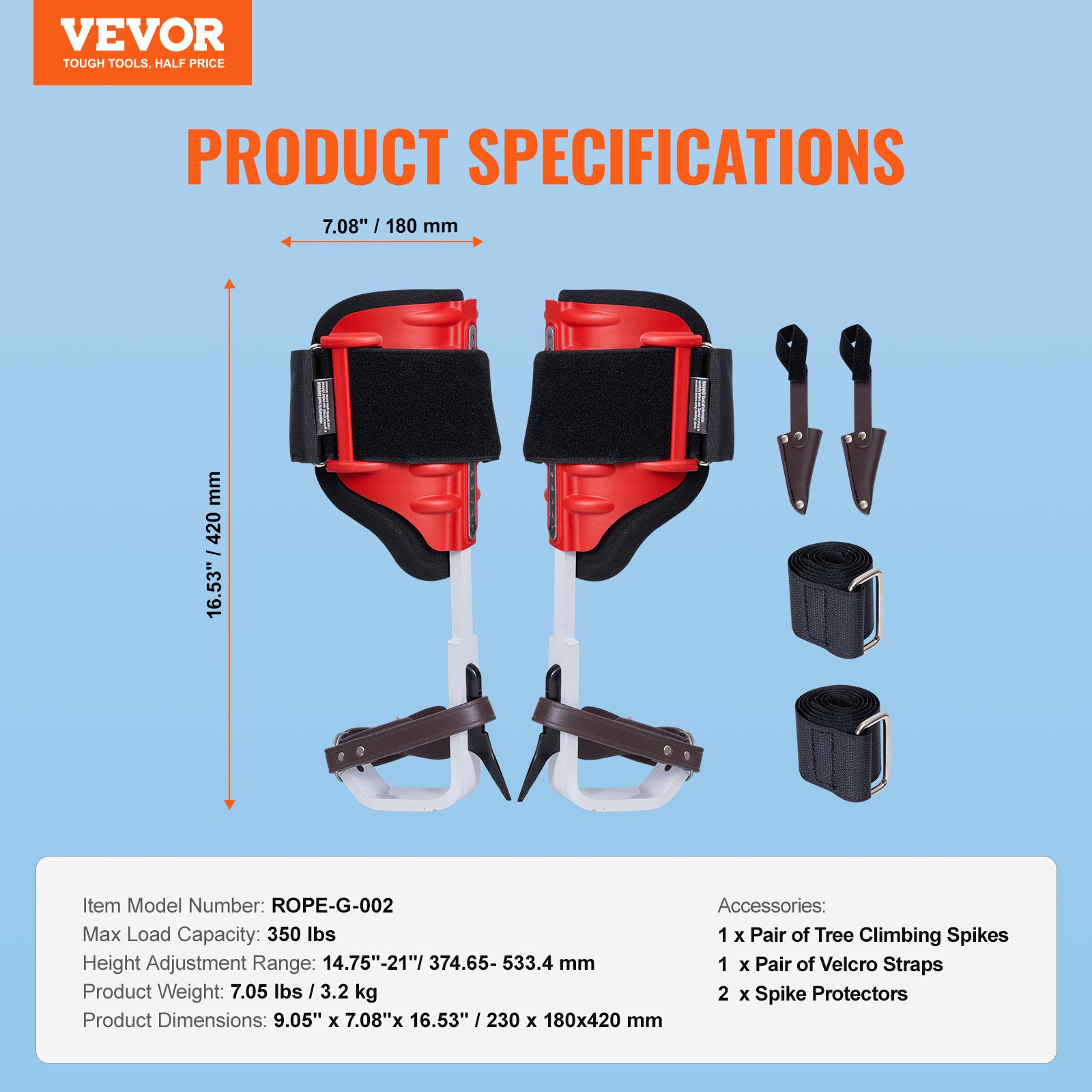VEVOR - Picos para trepar árboles, 1 par de espuelas de aluminio para trepar, capacidad de carga de 350 libras, equipo para trepar árboles con correas y protectores de picos, equipo de arboricultura para escaladores, caza, recolección de frutas, color rojo