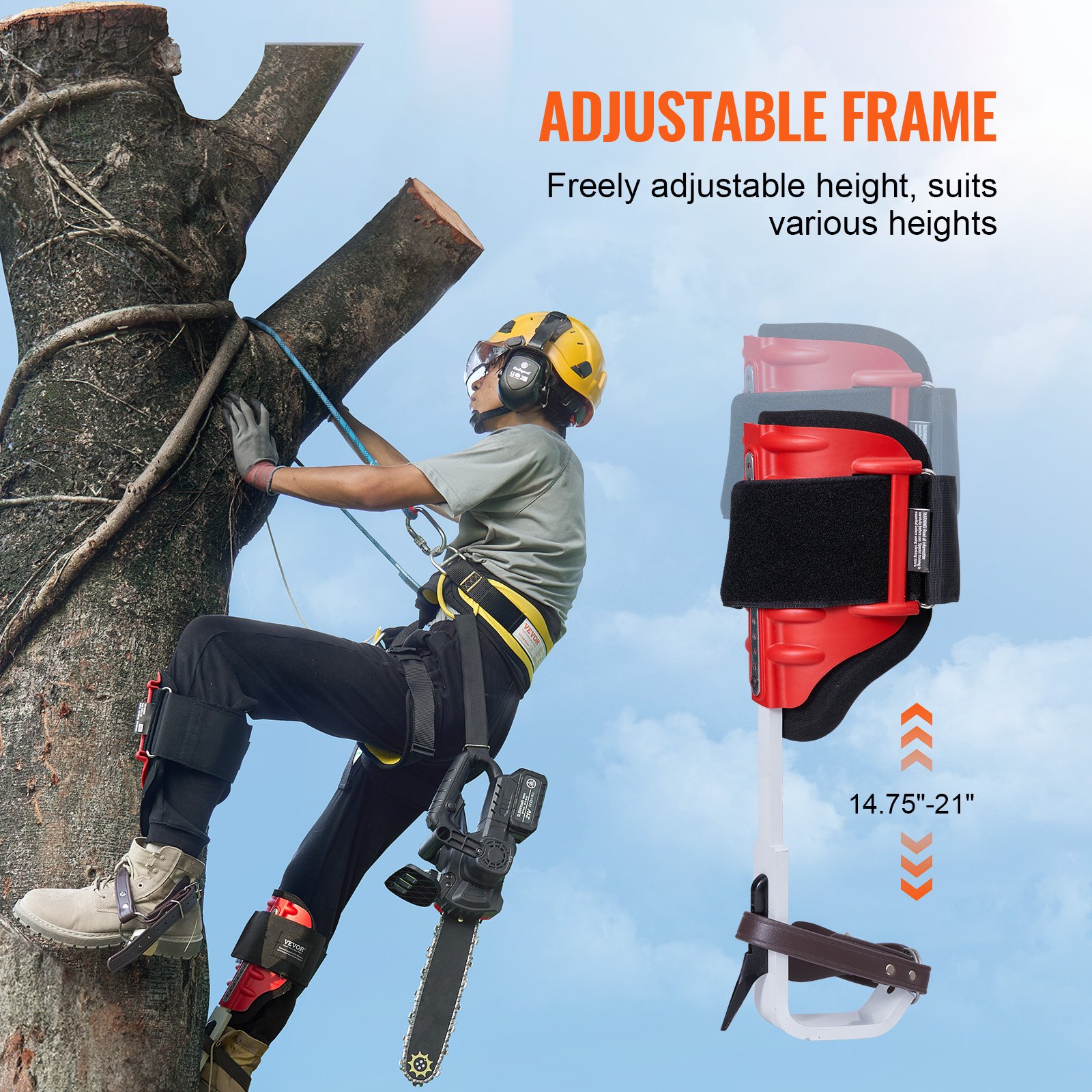 VEVOR - Picos para trepar árboles, 1 par de espuelas de aluminio para trepar, capacidad de carga de 350 libras, equipo para trepar árboles con correas y protectores de picos, equipo de arboricultura para escaladores, caza, recolección de frutas, color rojo