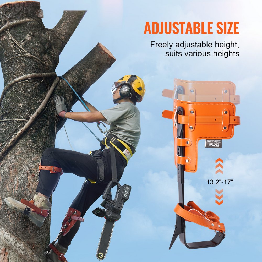 VEVOR - Juego de púas para trepar árboles, 1 par de púas de acero de aleación con cuerda de seguridad y arnés de seguridad, capacidad de carga de 350 libras, equipo de arboricultura para escaladores, recolección de frutas, color naranja
