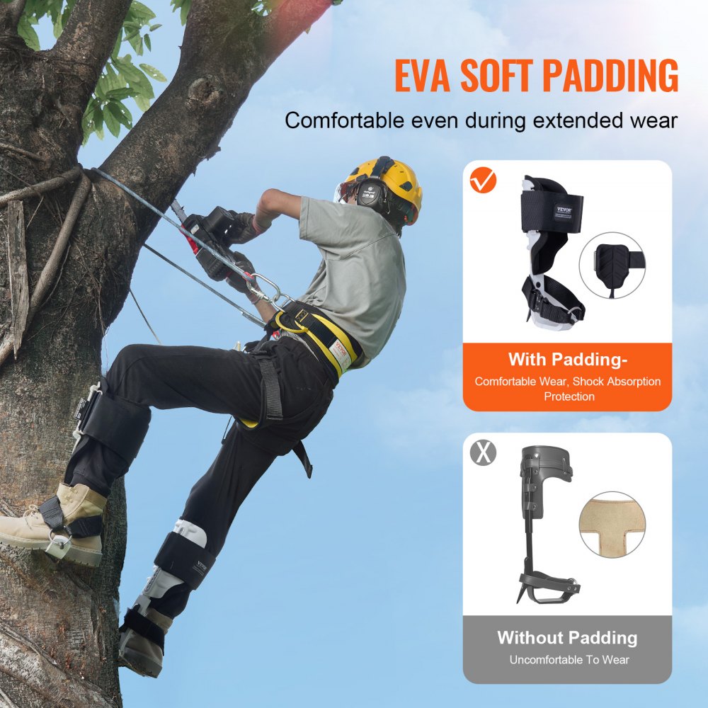 VEVOR - Picos para trepar árboles, 1 par de espuelas de aluminio para trepar, capacidad de carga de 350 libras, equipo para trepar árboles con correas y protectores de picos, equipo de arboricultura para escaladores, caza, recolección de frutas, color blanco